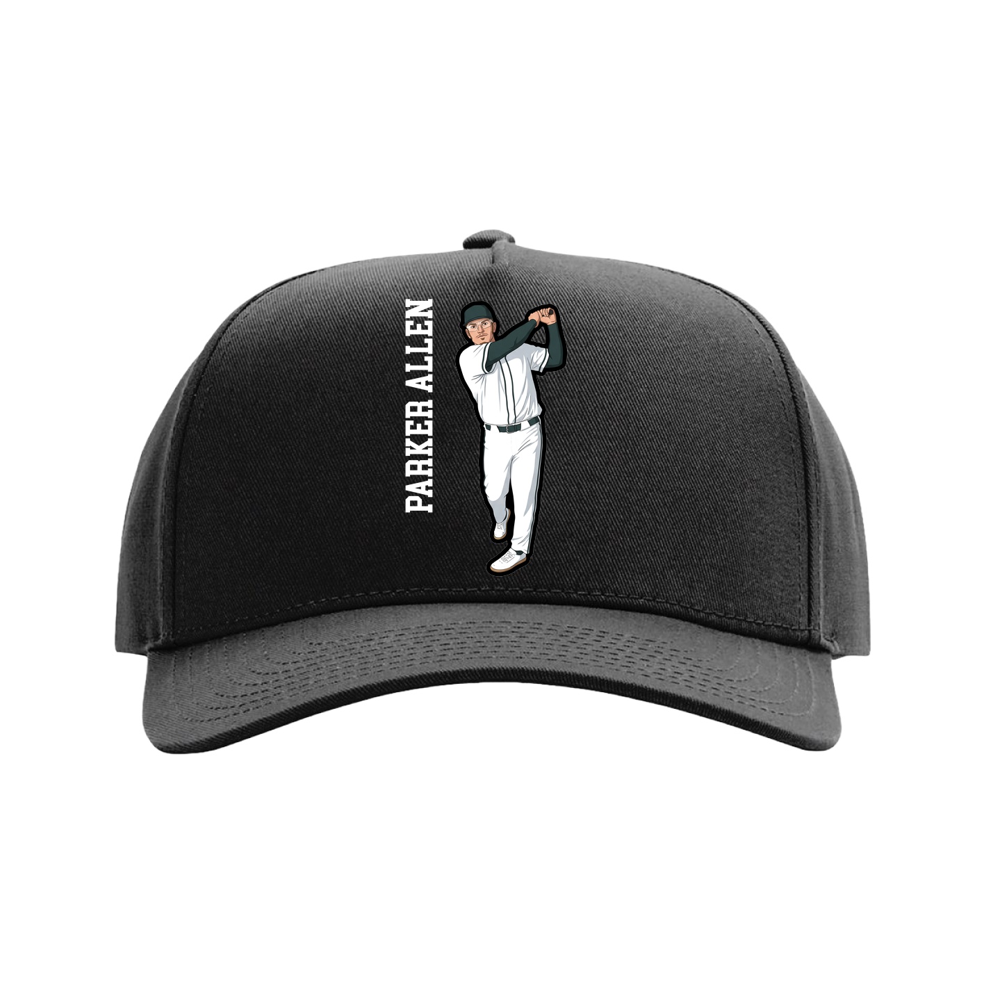 Full Fabric Five-Panel Champ Cap — Name Vertical in Black