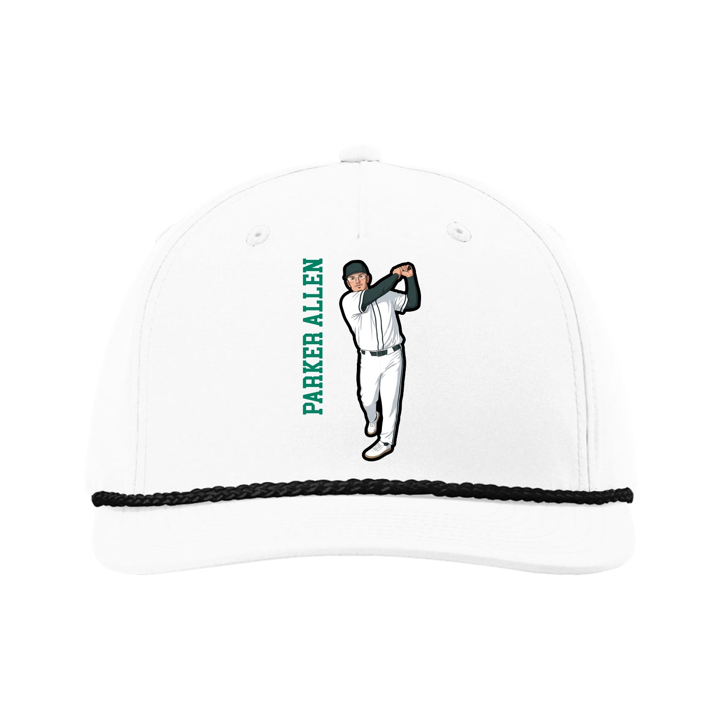 Five-Panel Classic Rope Cap — Name Vertical in White