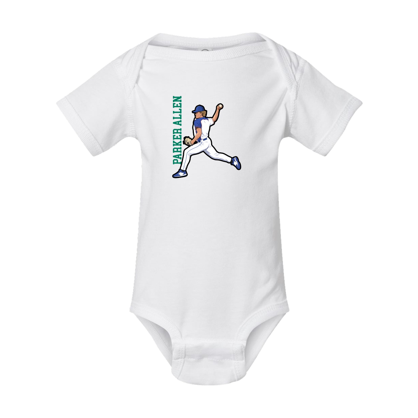 Baby Onesie — Name Vertical in White