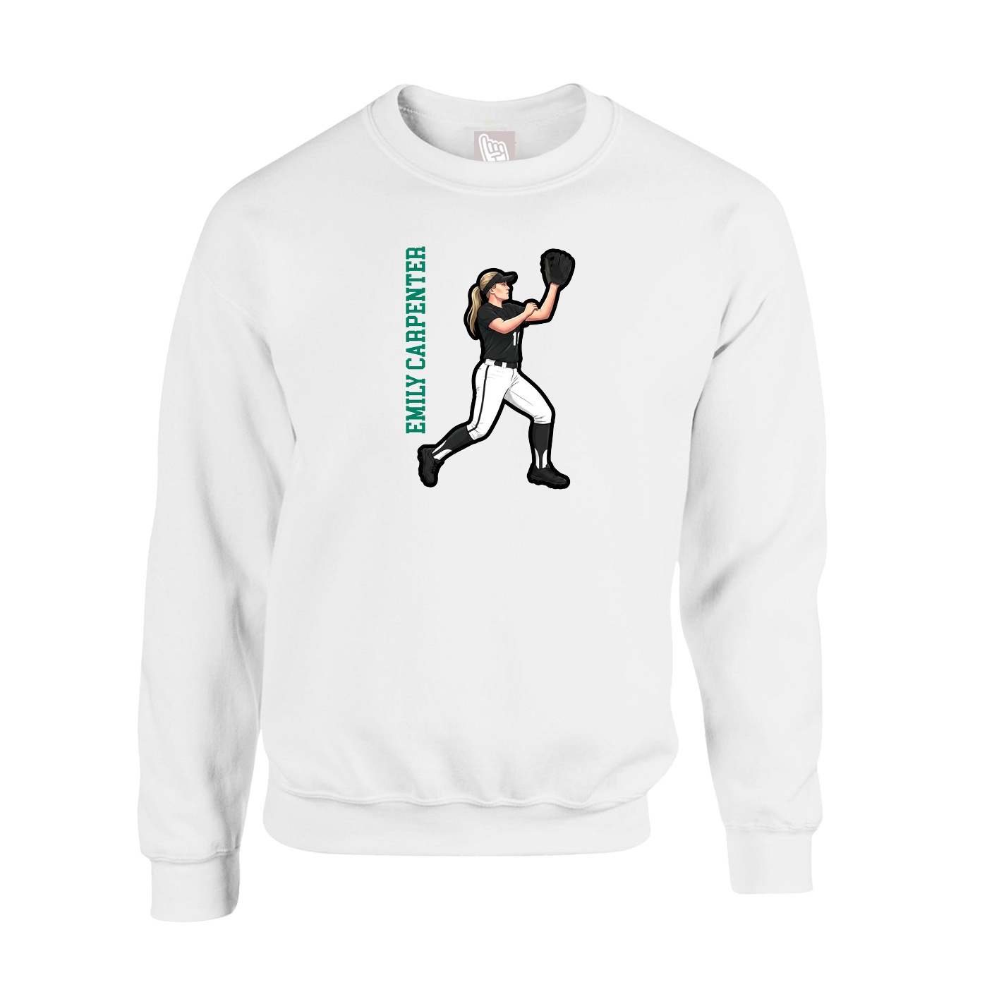 Fleece Crew — Name Vertical in White