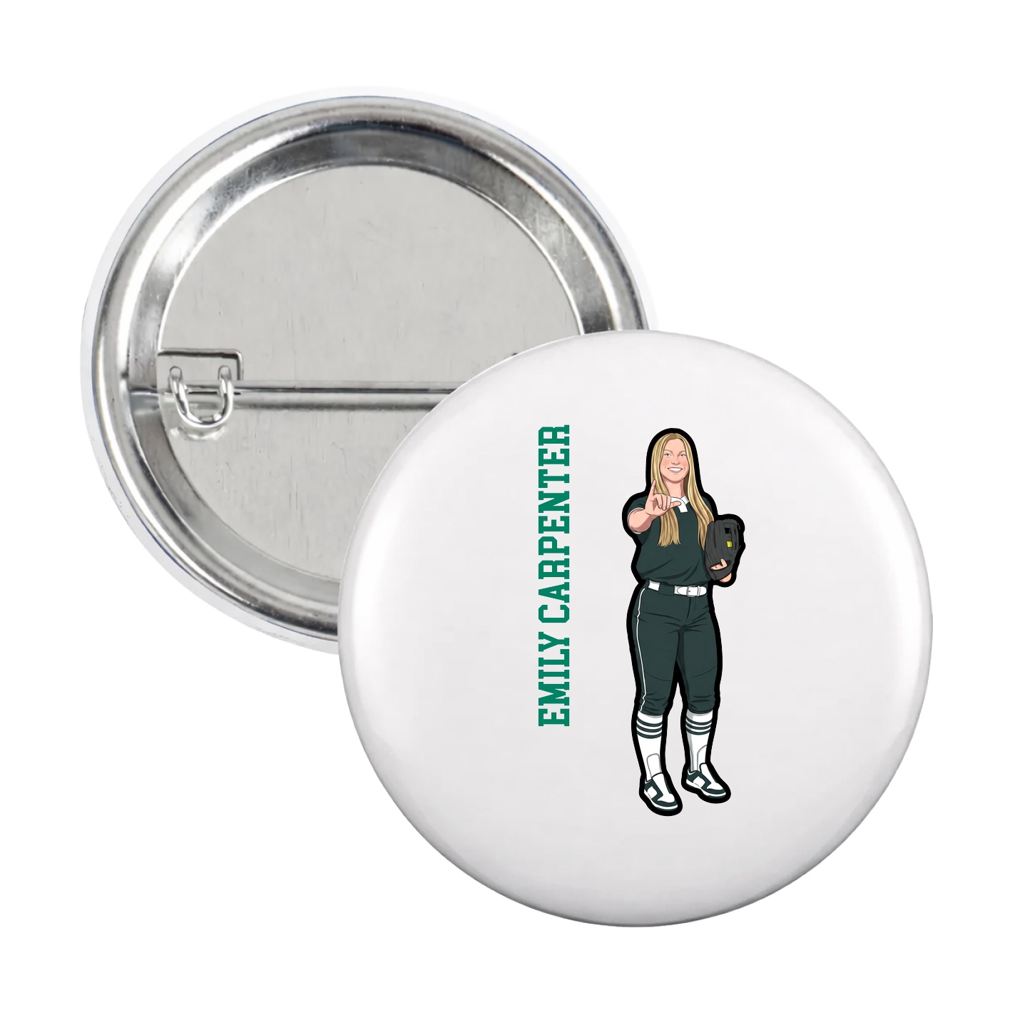 Game Day Button — Name Vertical in White