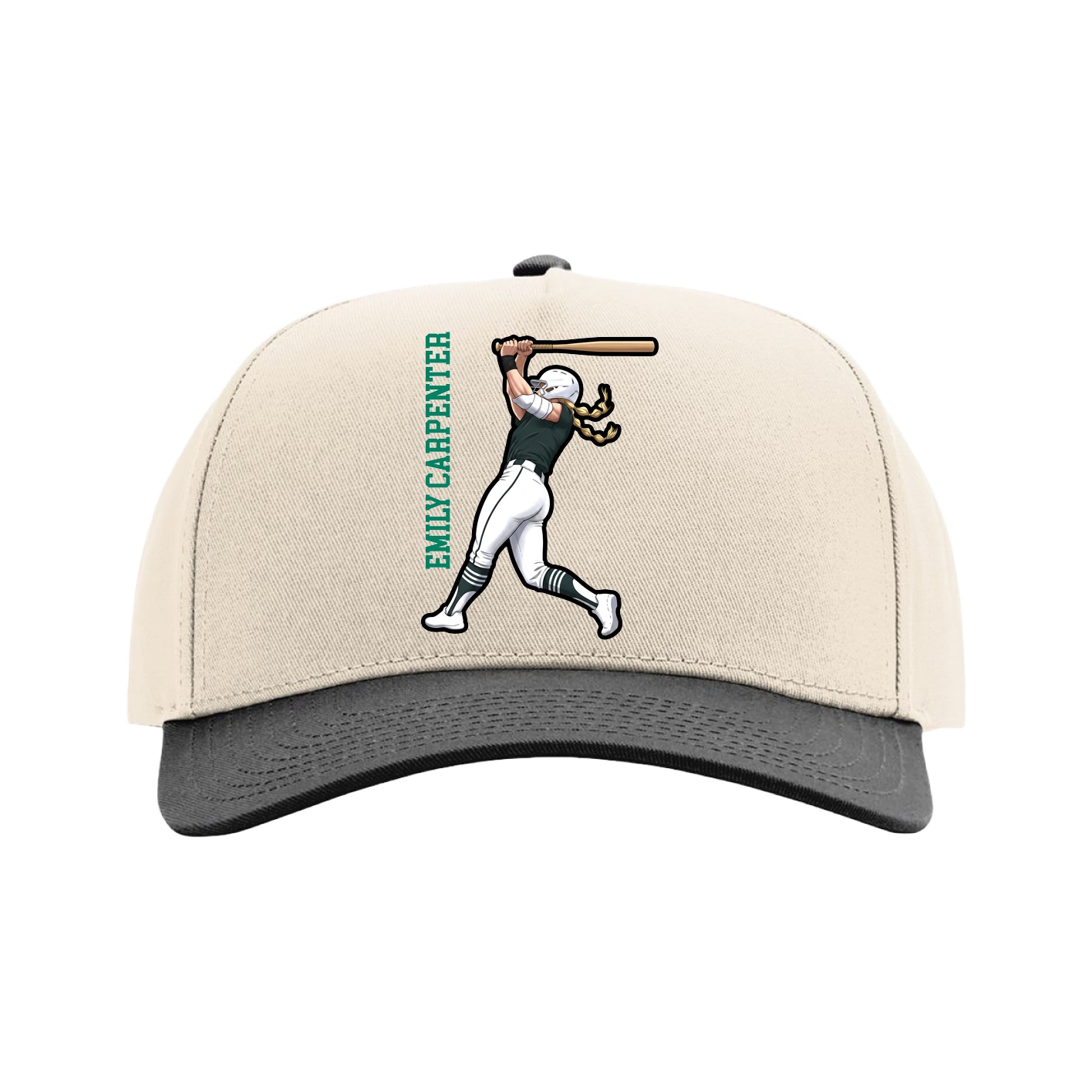 Full Fabric Five-Panel Champ Cap — Name Vertical in Cream/Black