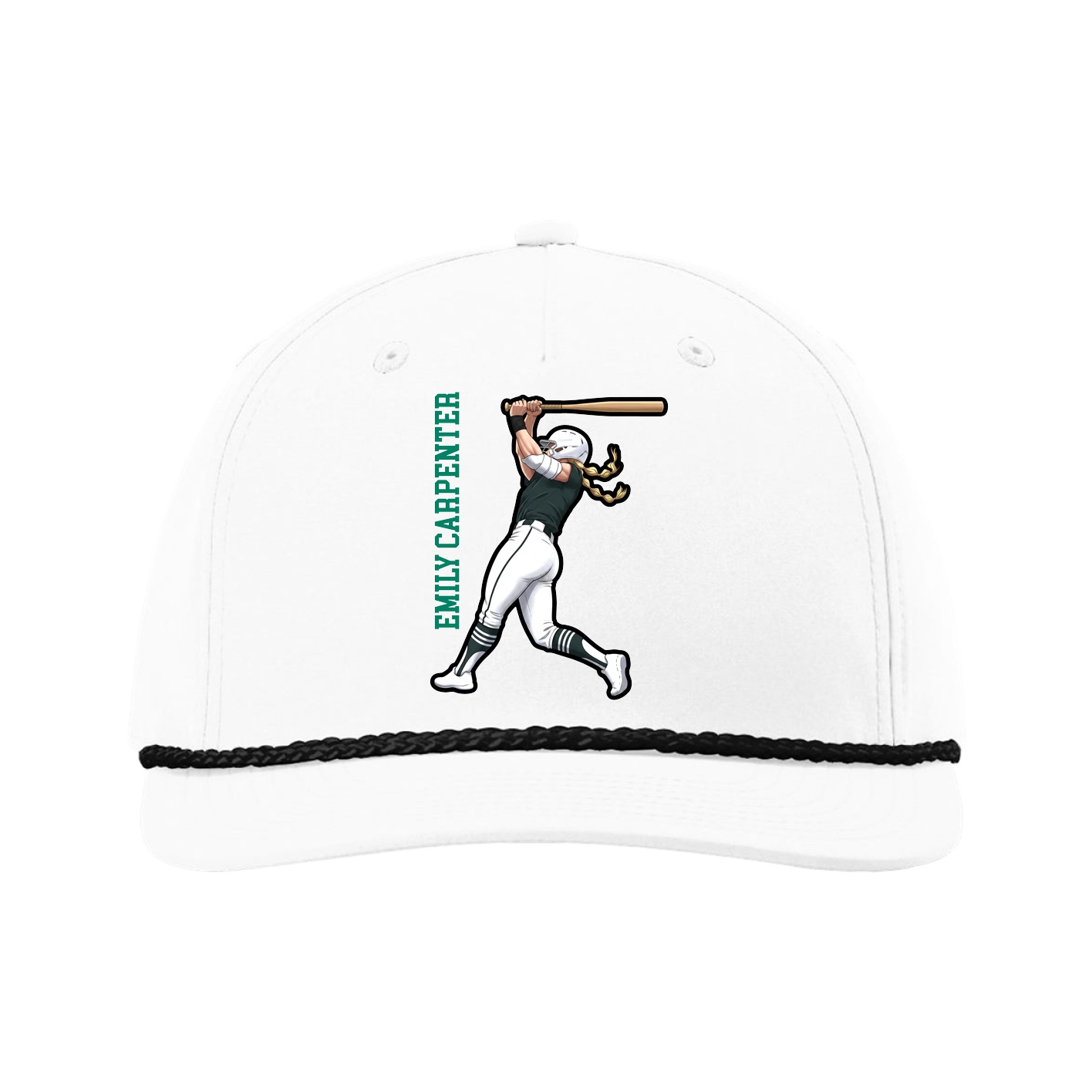 Five-Panel Classic Rope Cap — Name Vertical in White