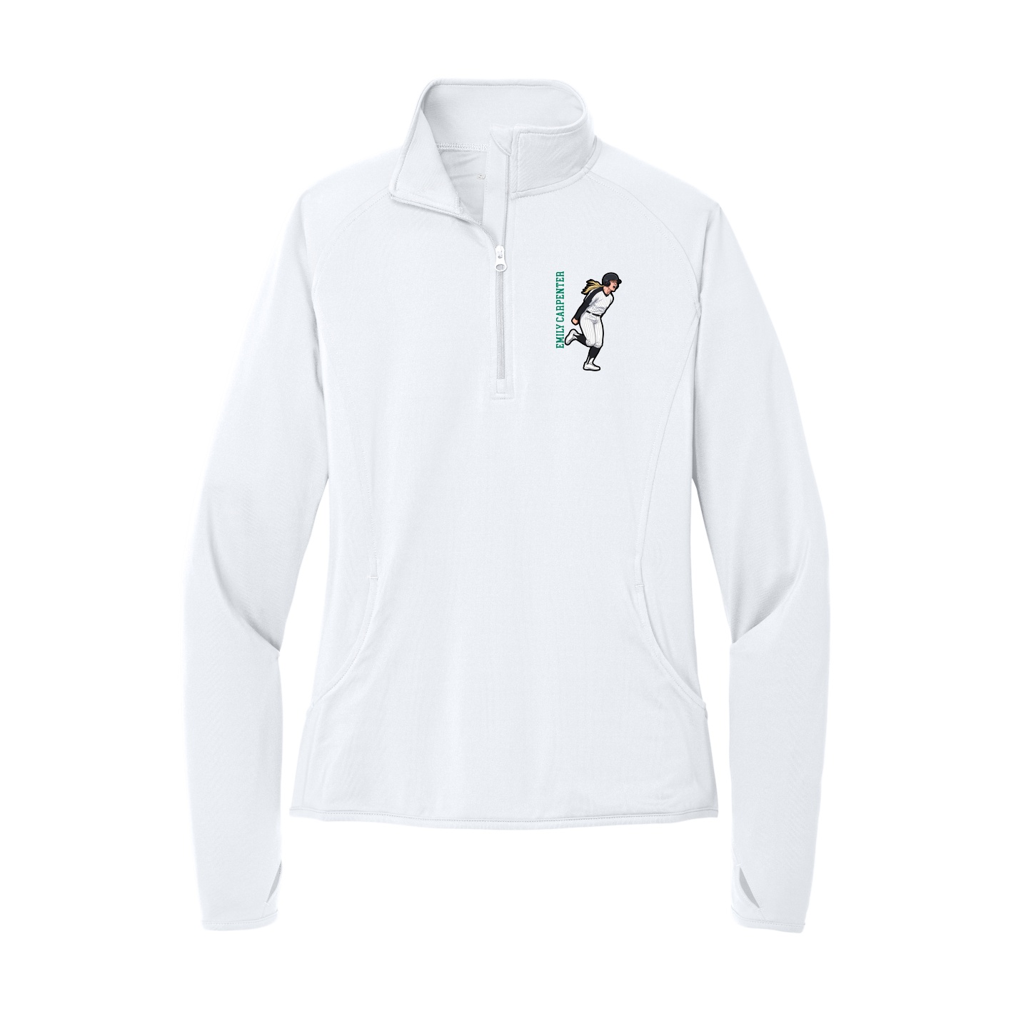 Women's Q-Zip Pullover — Name Vertical in White