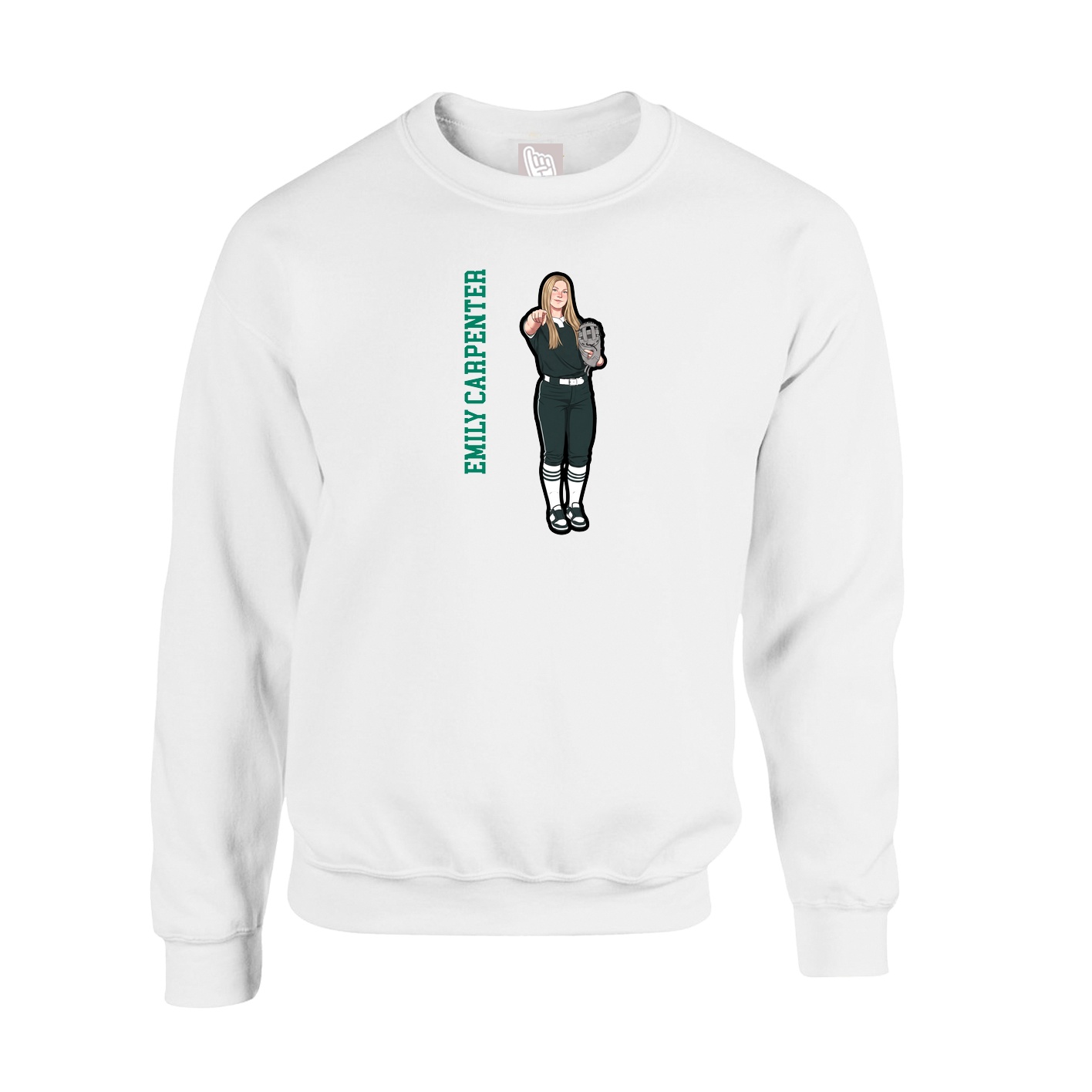 Fleece Crew — Name Vertical in White