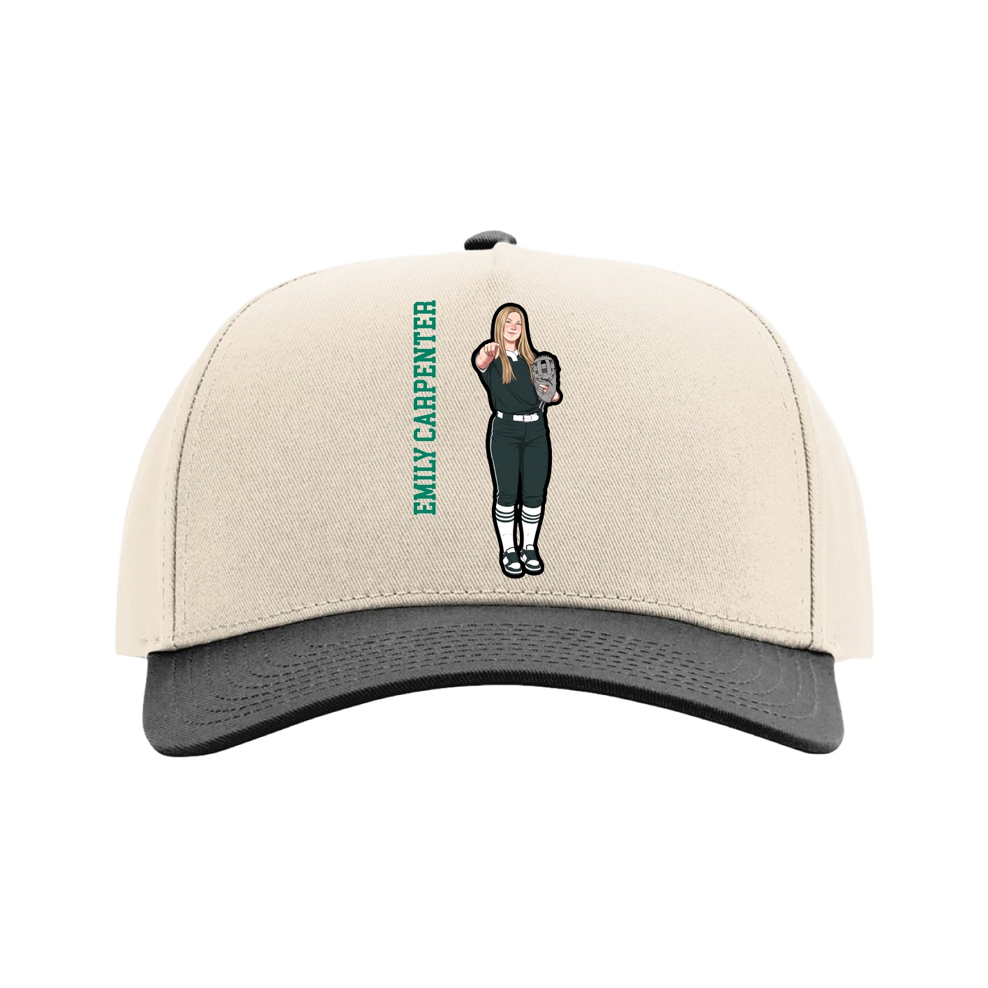 Full Fabric Five-Panel Champ Cap — Name Vertical in Cream/Black