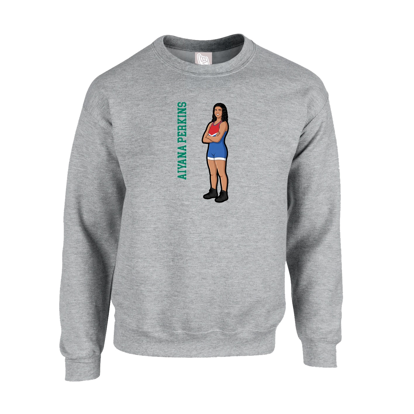 Fleece Crew — Name Vertical in Grey
