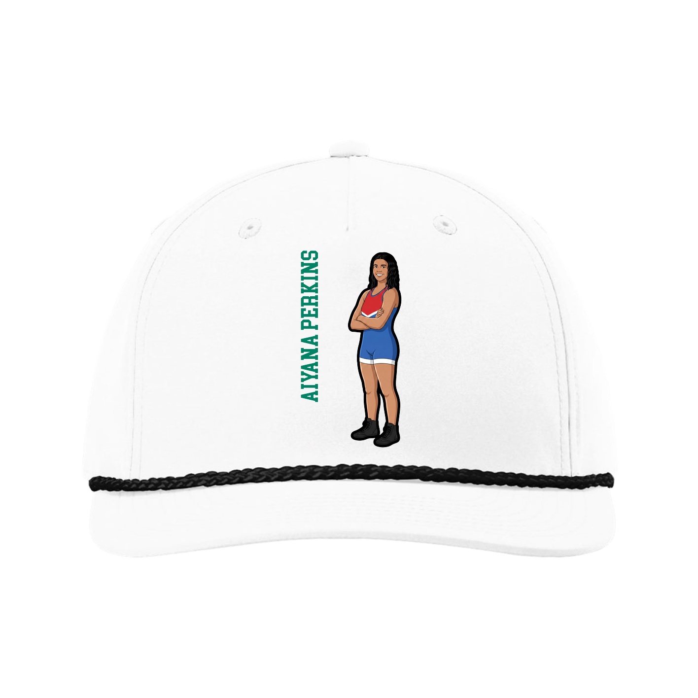 Five-Panel Classic Rope Cap — Name Vertical in White