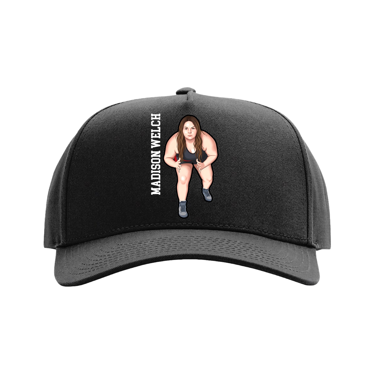 Full Fabric Five-Panel Champ Cap — Name Vertical in Black