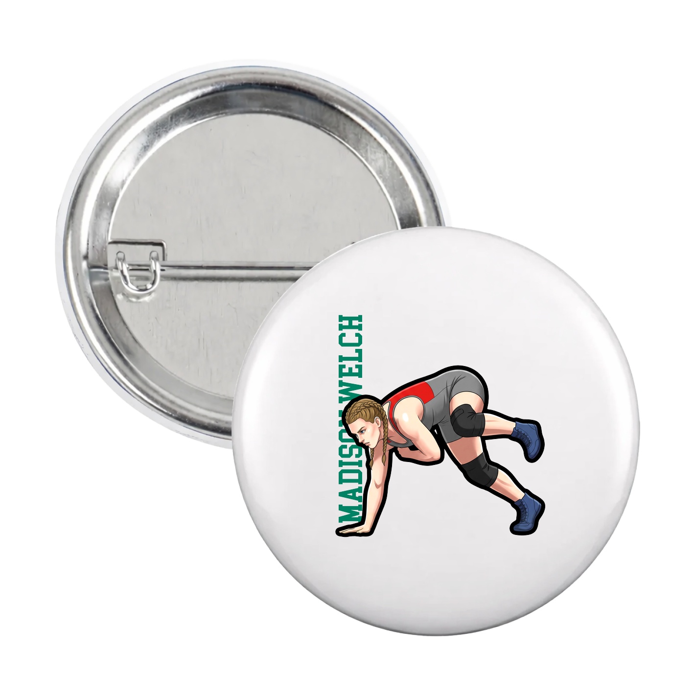 Game Day Button — Name Vertical in White