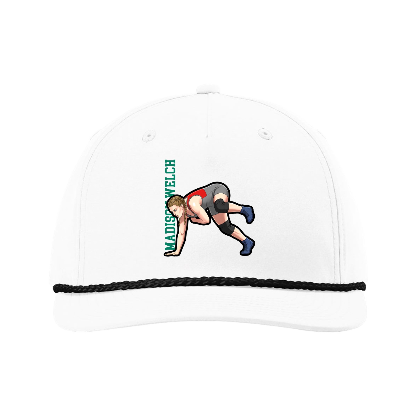 Five-Panel Classic Rope Cap — Name Vertical in White