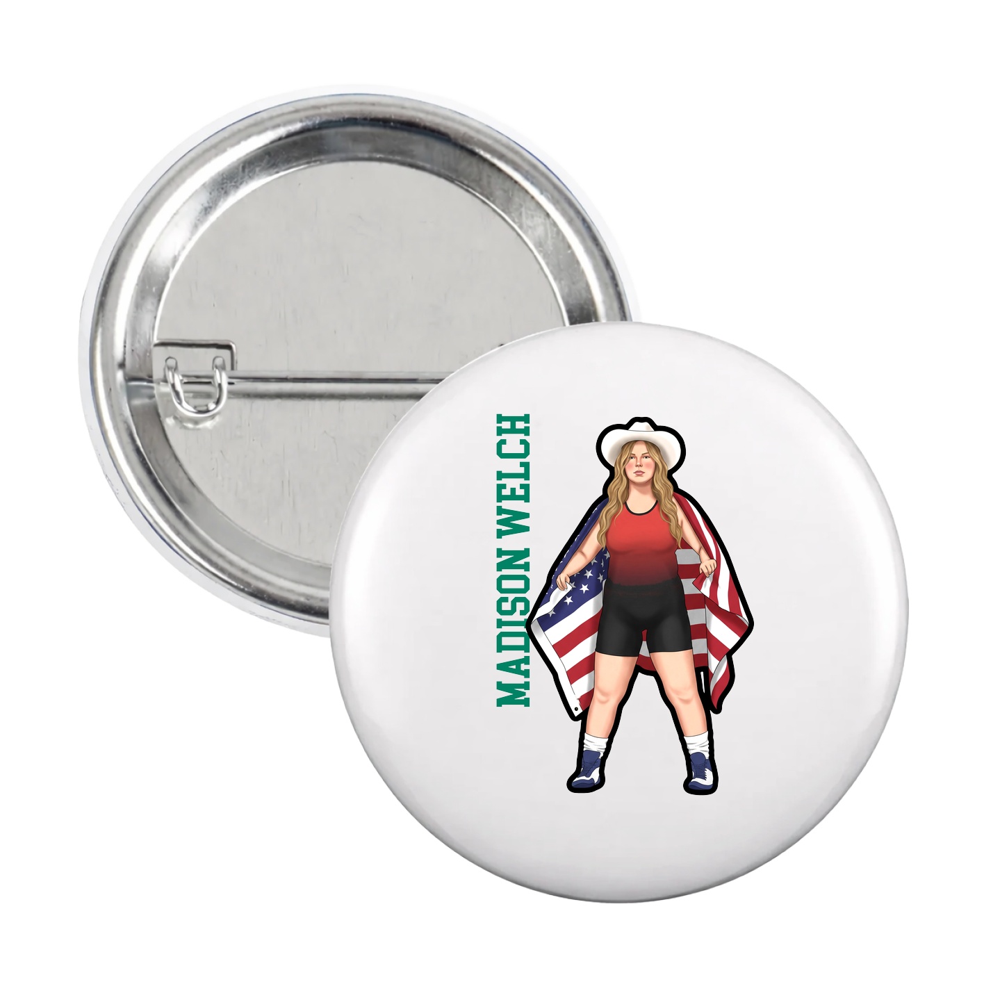 Game Day Button — Name Vertical in White