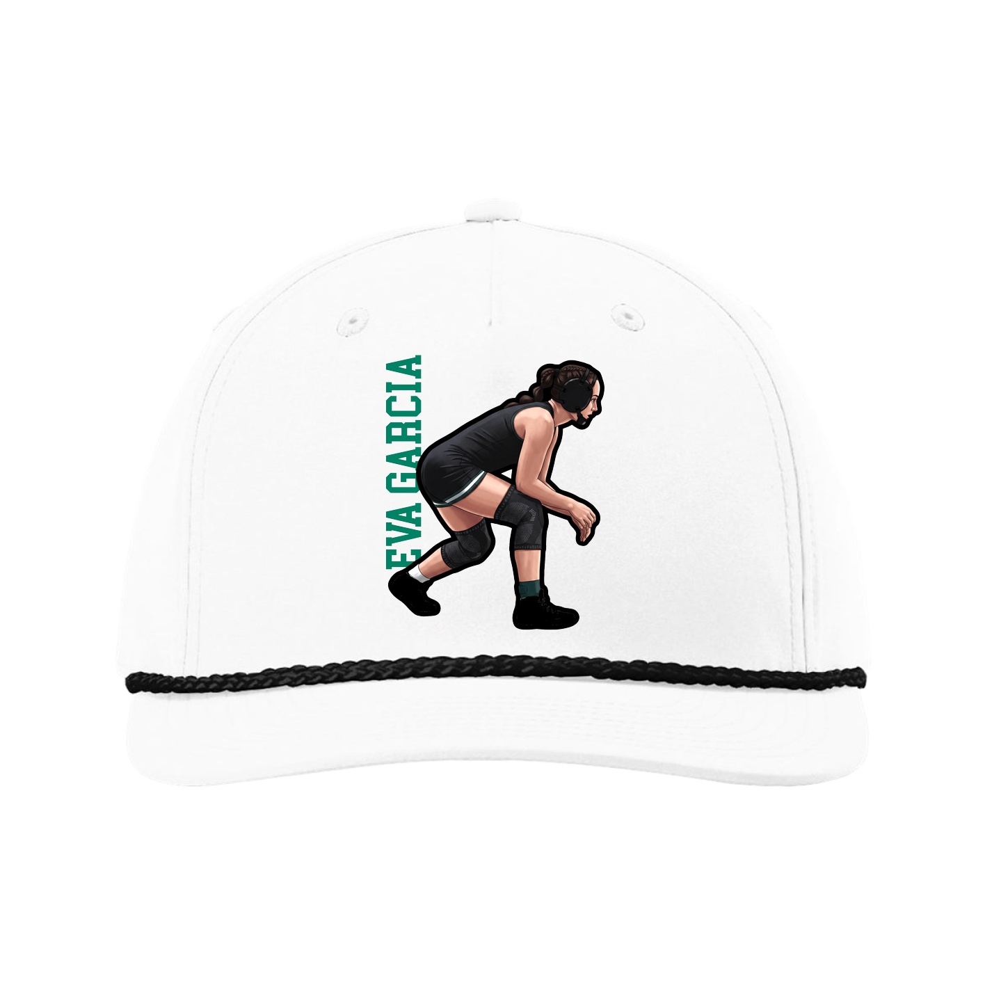 Five-Panel Classic Rope Cap — Name Vertical in White