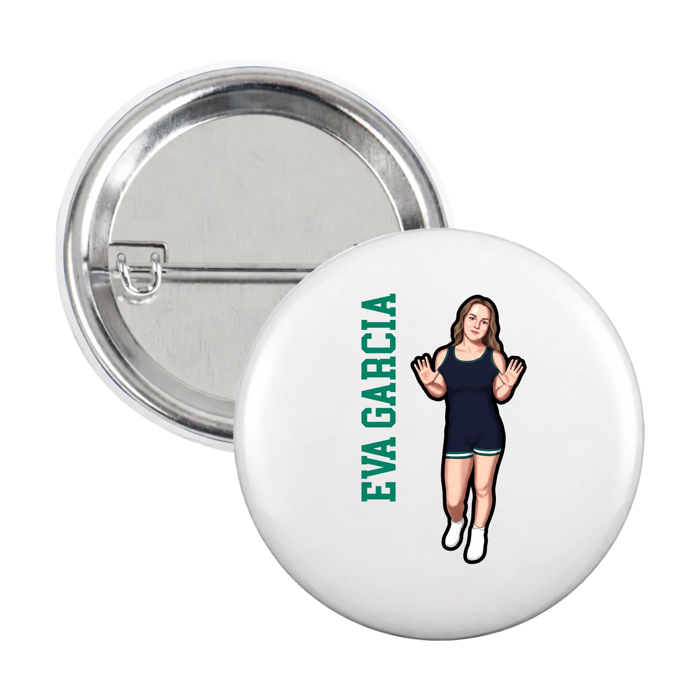 Game Day Button — Name Vertical in White