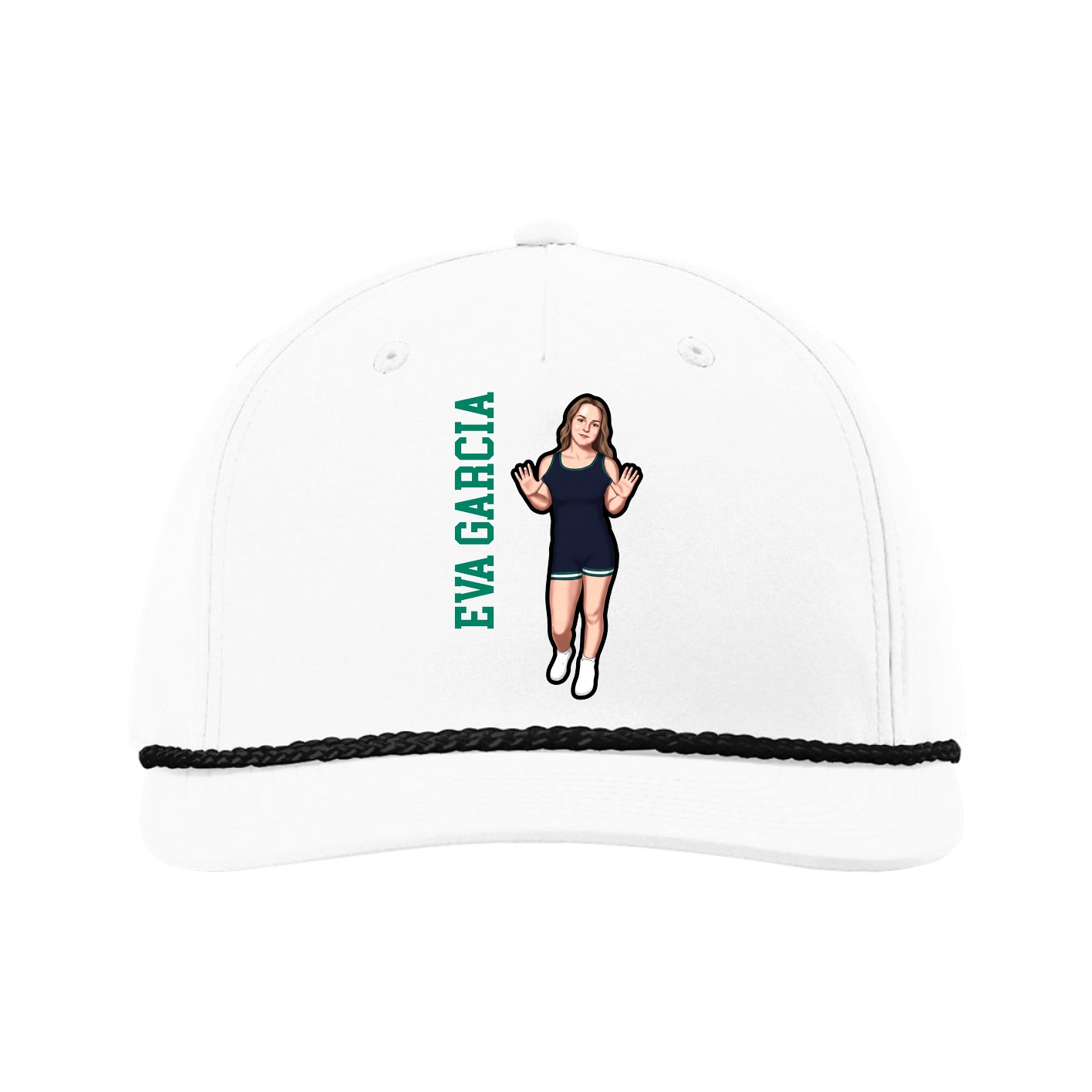 Five-Panel Classic Rope Cap — Name Vertical in White
