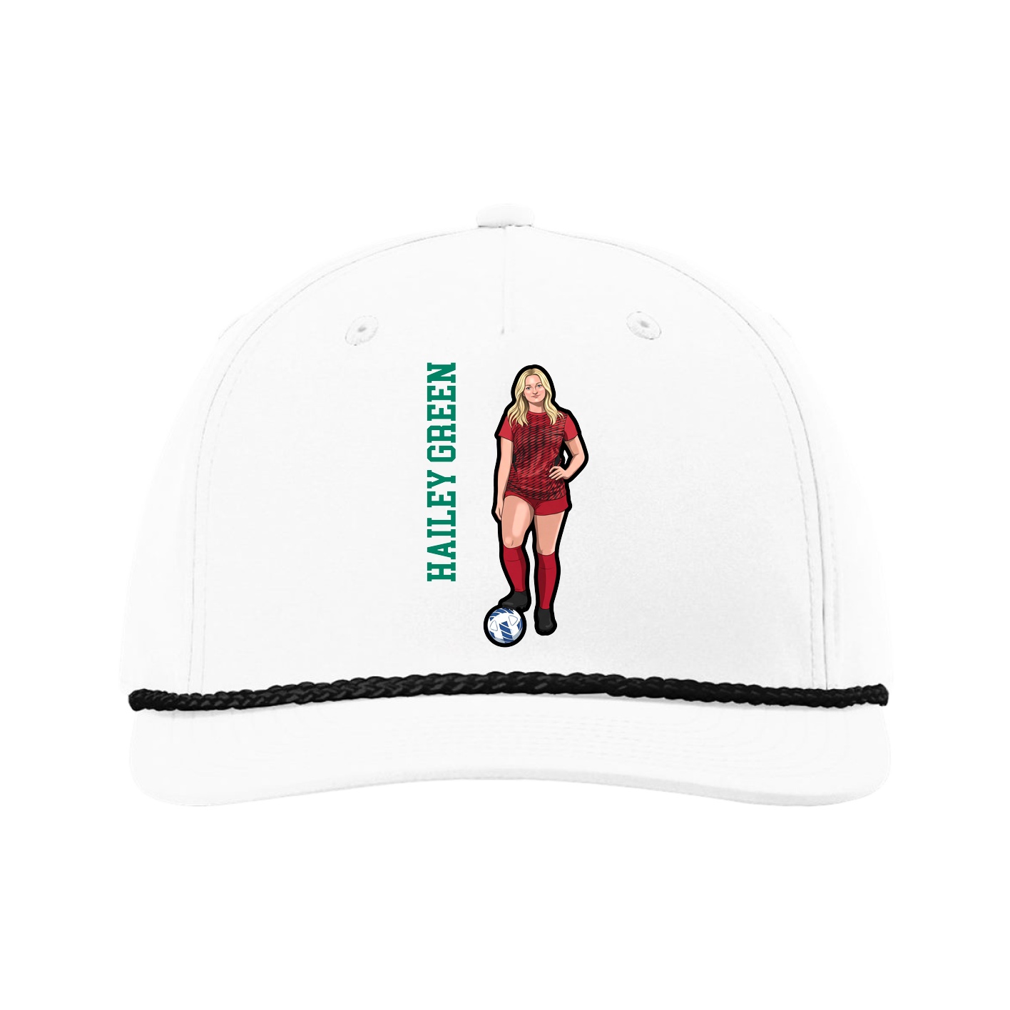 Five-Panel Classic Rope Cap — Name Vertical in White