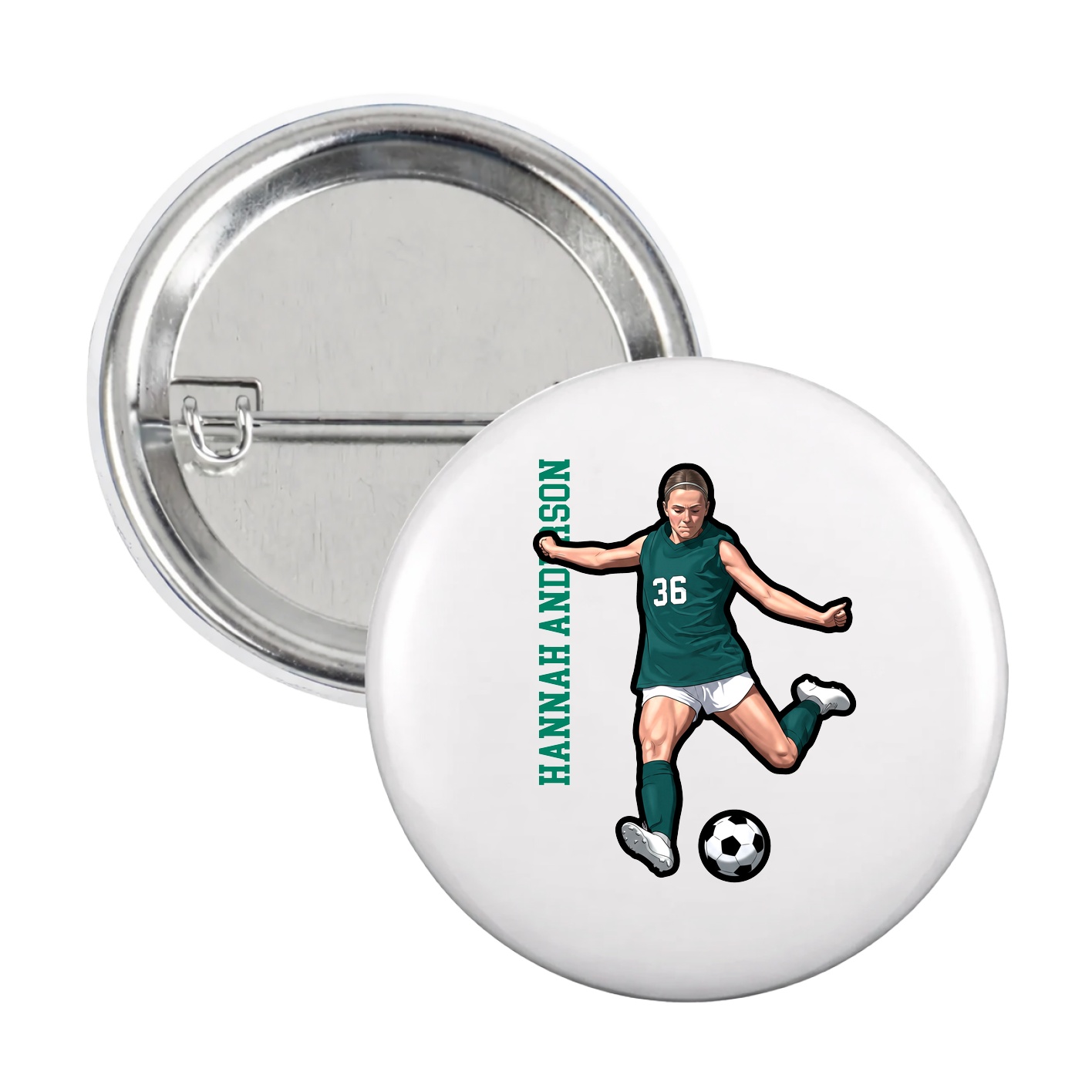 Game Day Button — Name Vertical in White