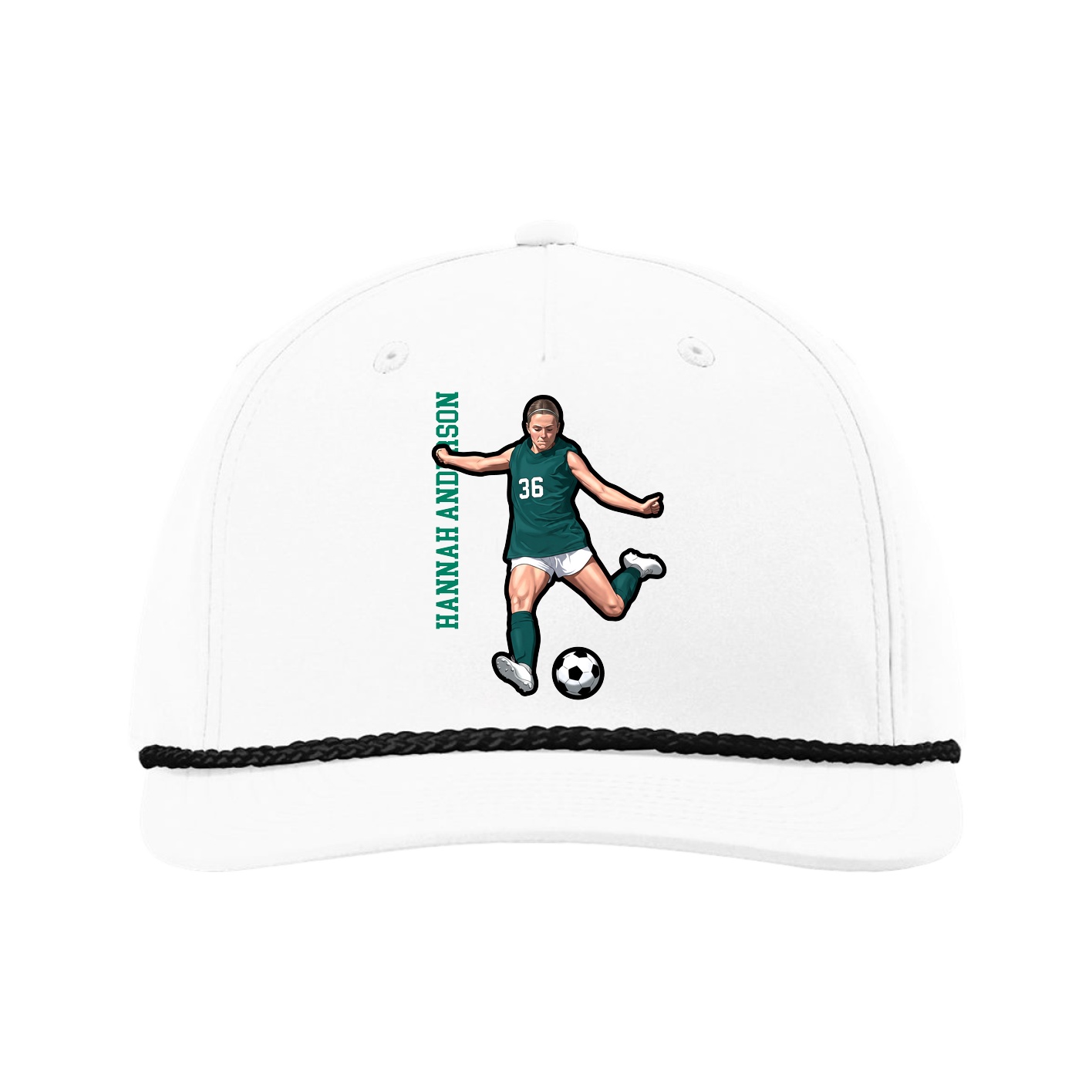 Five-Panel Classic Rope Cap — Name Vertical in White