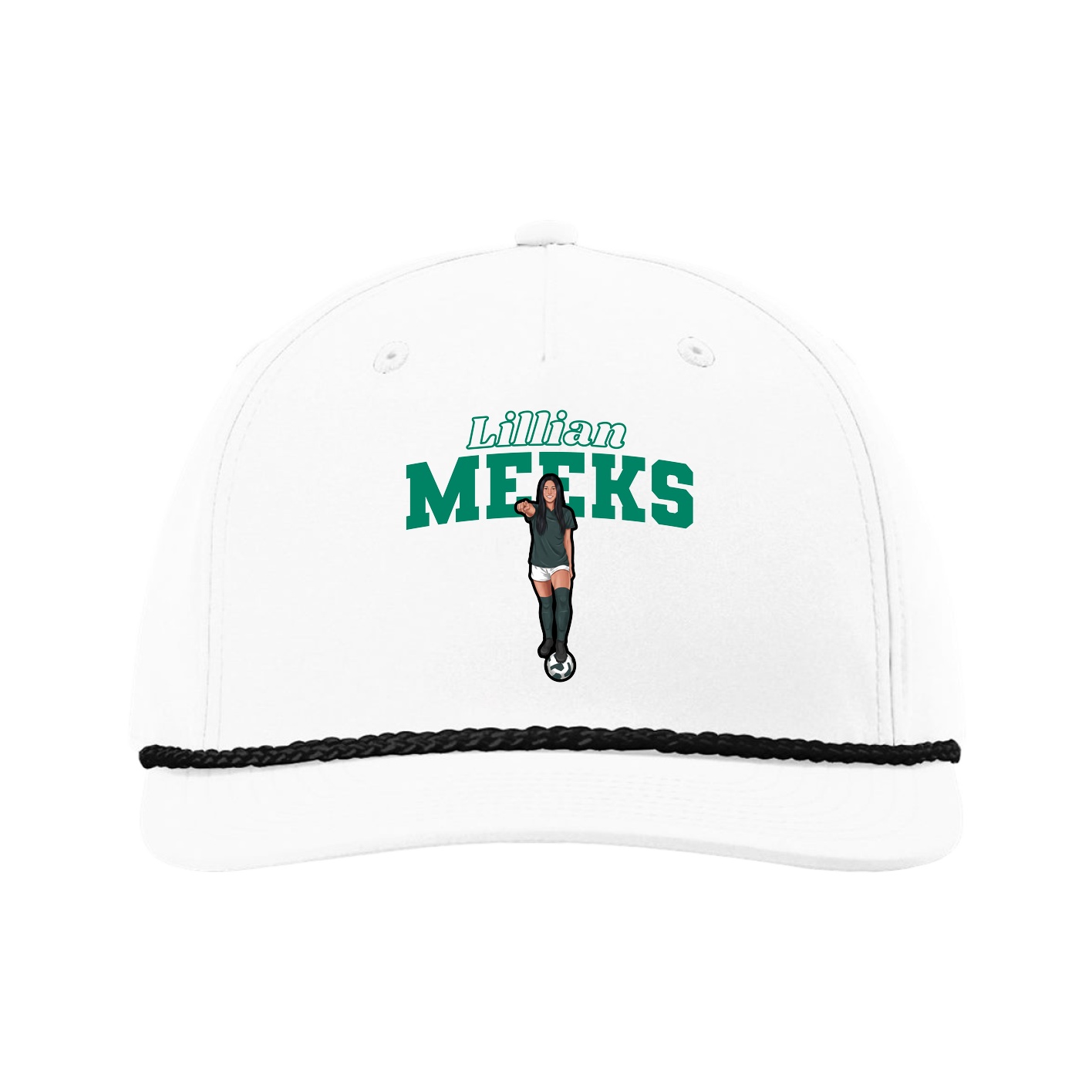 Five-Panel Classic Rope Cap — Name Arch in White