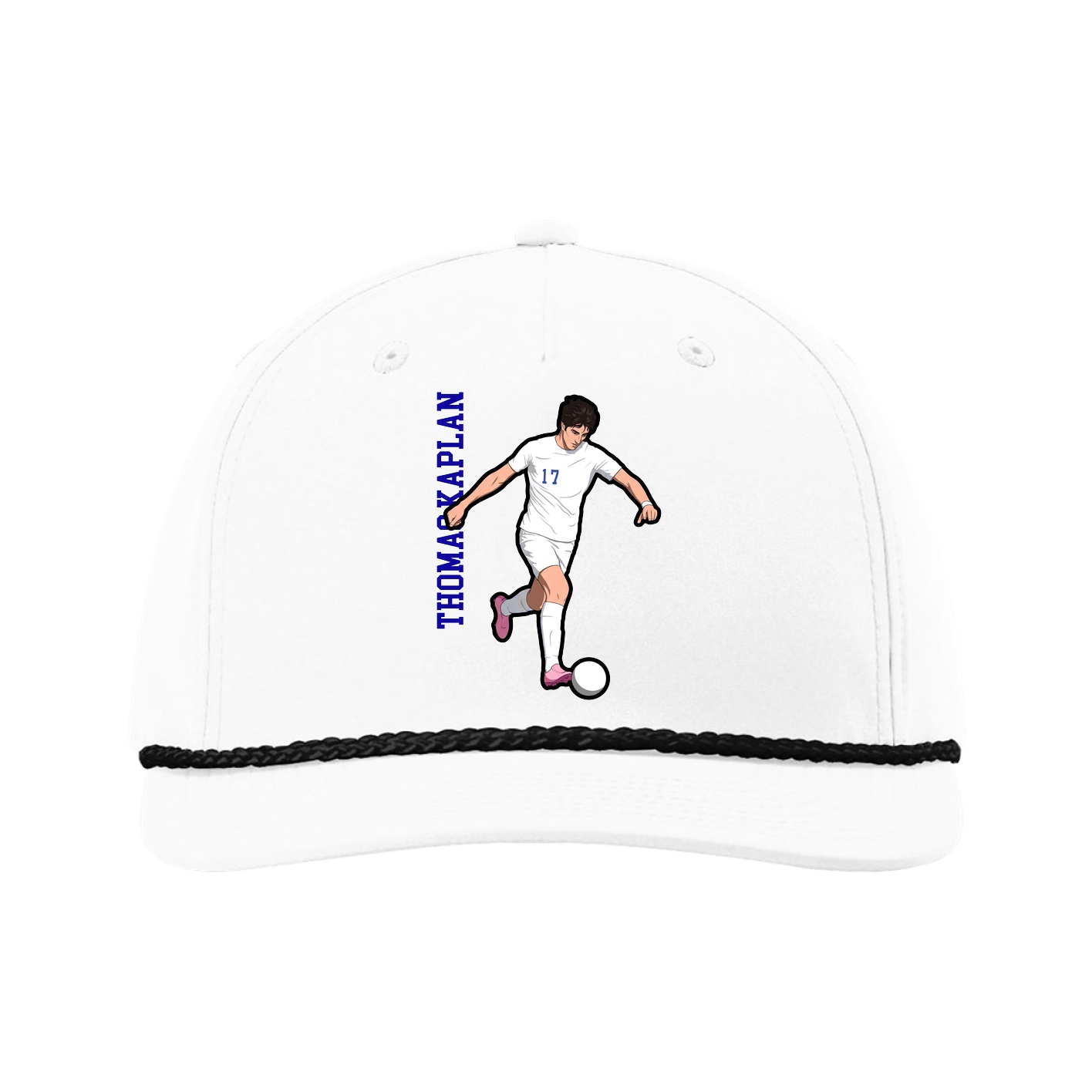 Five-Panel Classic Rope Cap — Name Vertical in White