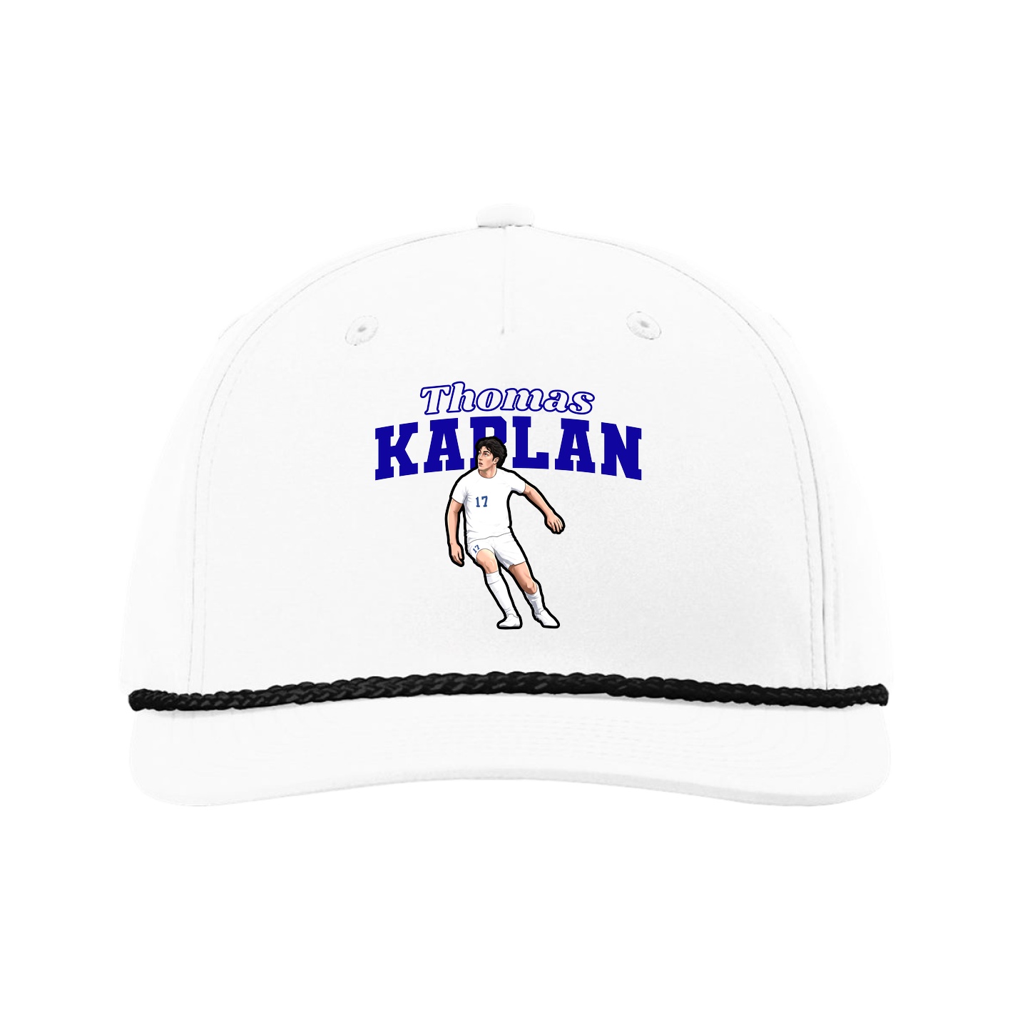 Five-Panel Classic Rope Cap — Name Arch in White