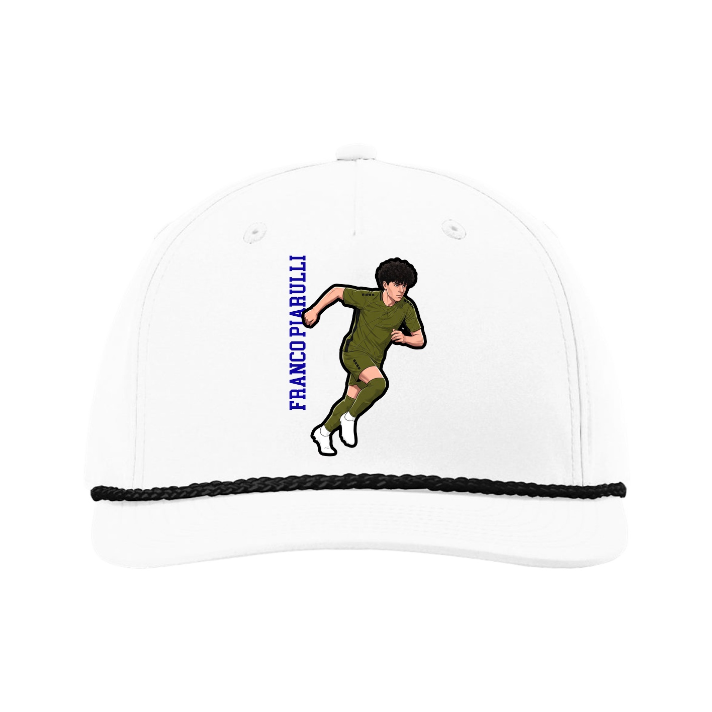 Five-Panel Classic Rope Cap — Name Vertical in White