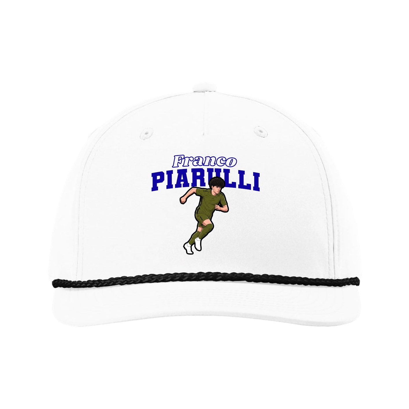 Five-Panel Classic Rope Cap — Name Arch in White