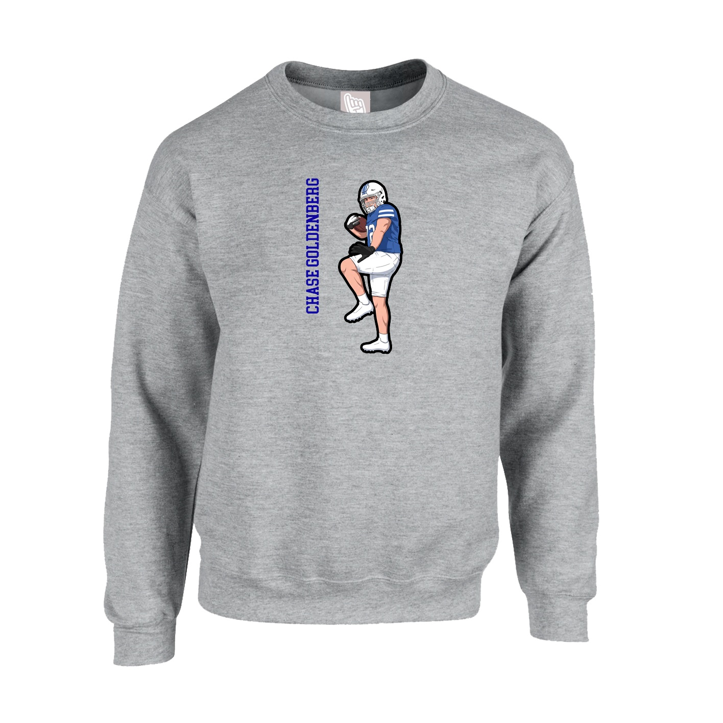 Fleece Crew — Name Vertical in Grey