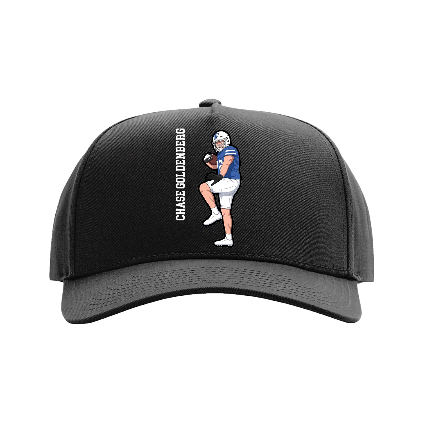 Full Fabric Five-Panel Champ Cap — Name Vertical in Black