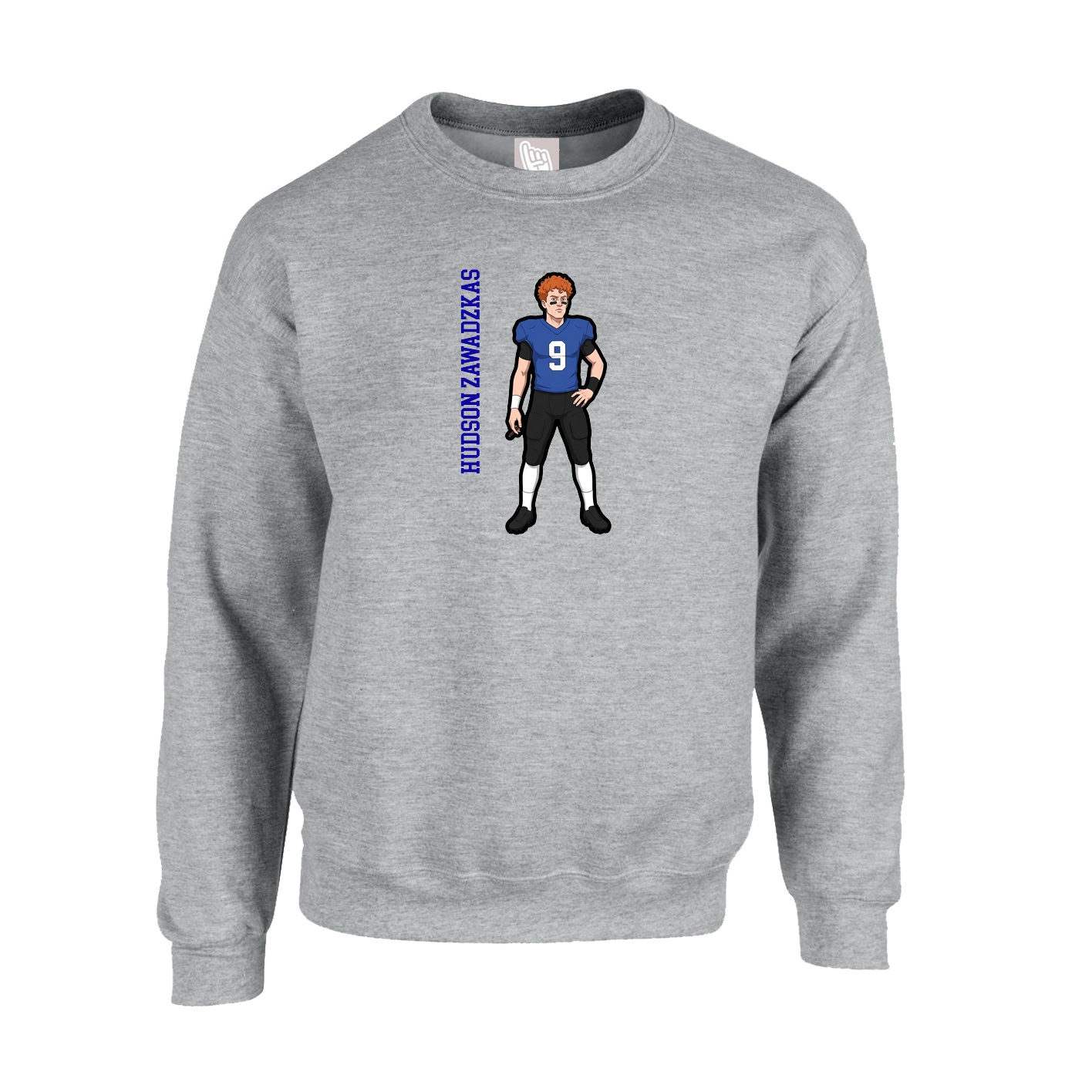 Fleece Crew — Name Vertical in Grey
