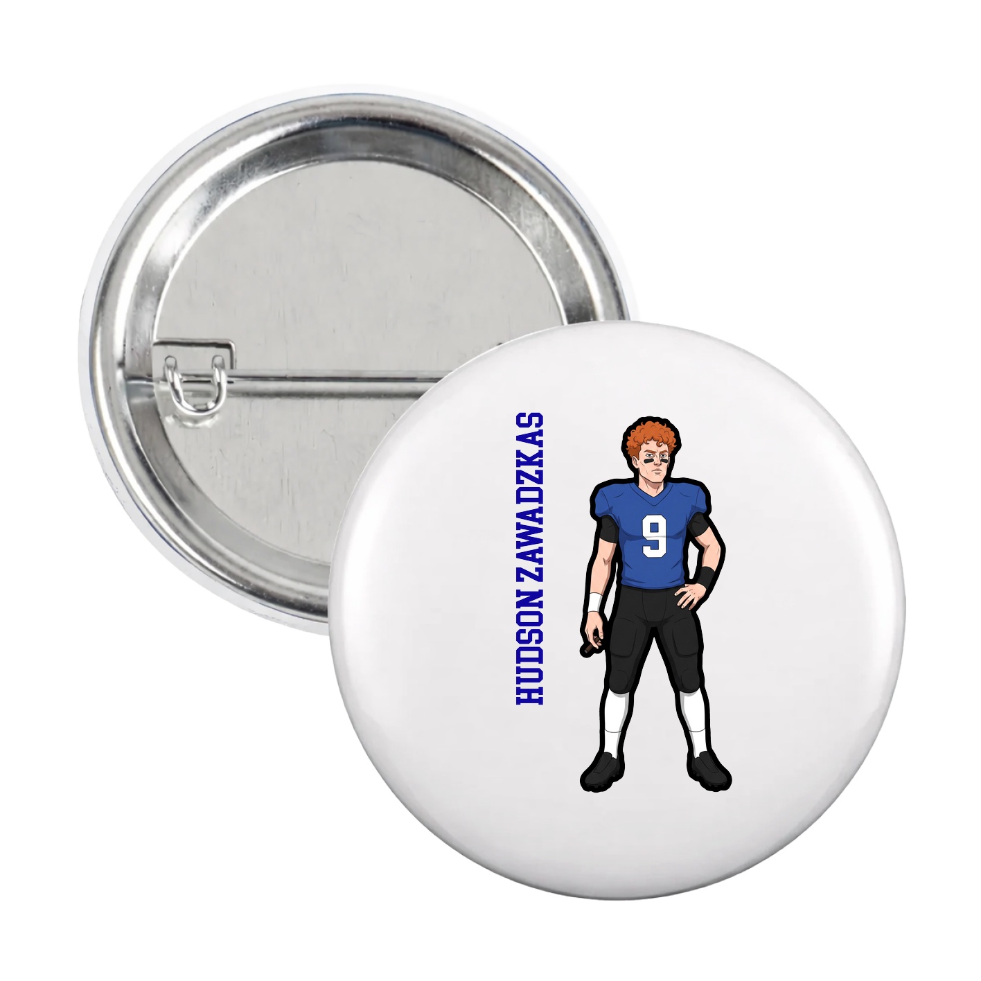 Game Day Button — Name Vertical in White