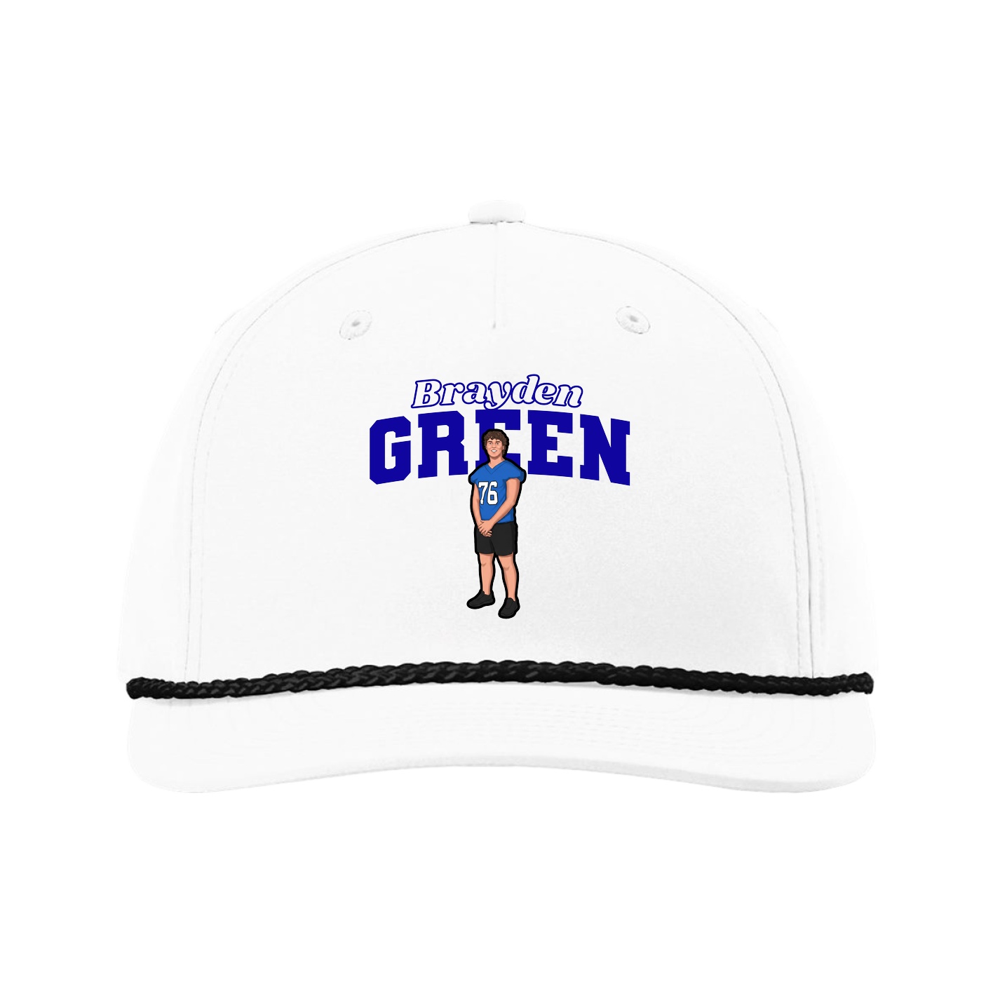 Five-Panel Classic Rope Cap — Name Arch in White