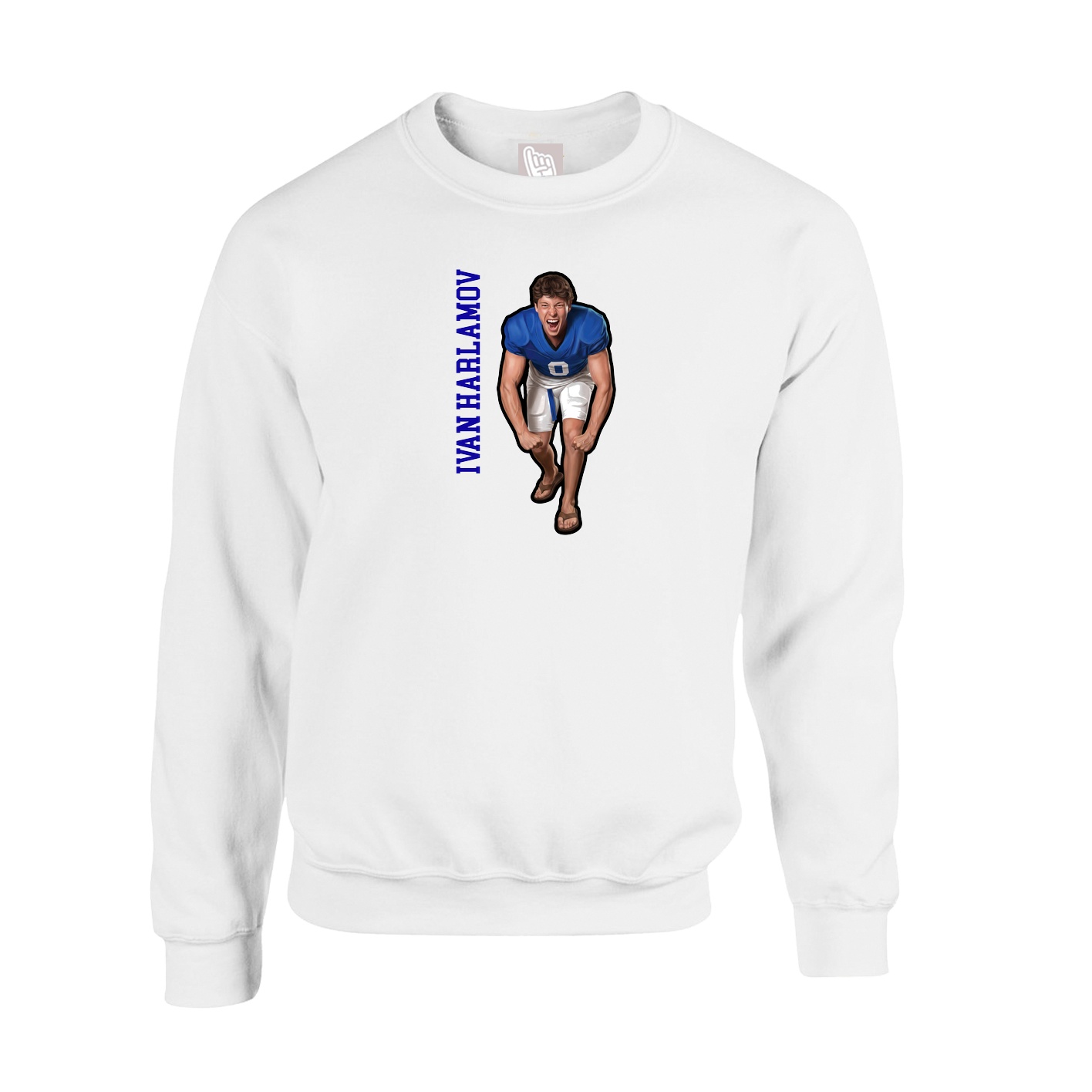 Fleece Crew — Name Vertical in White