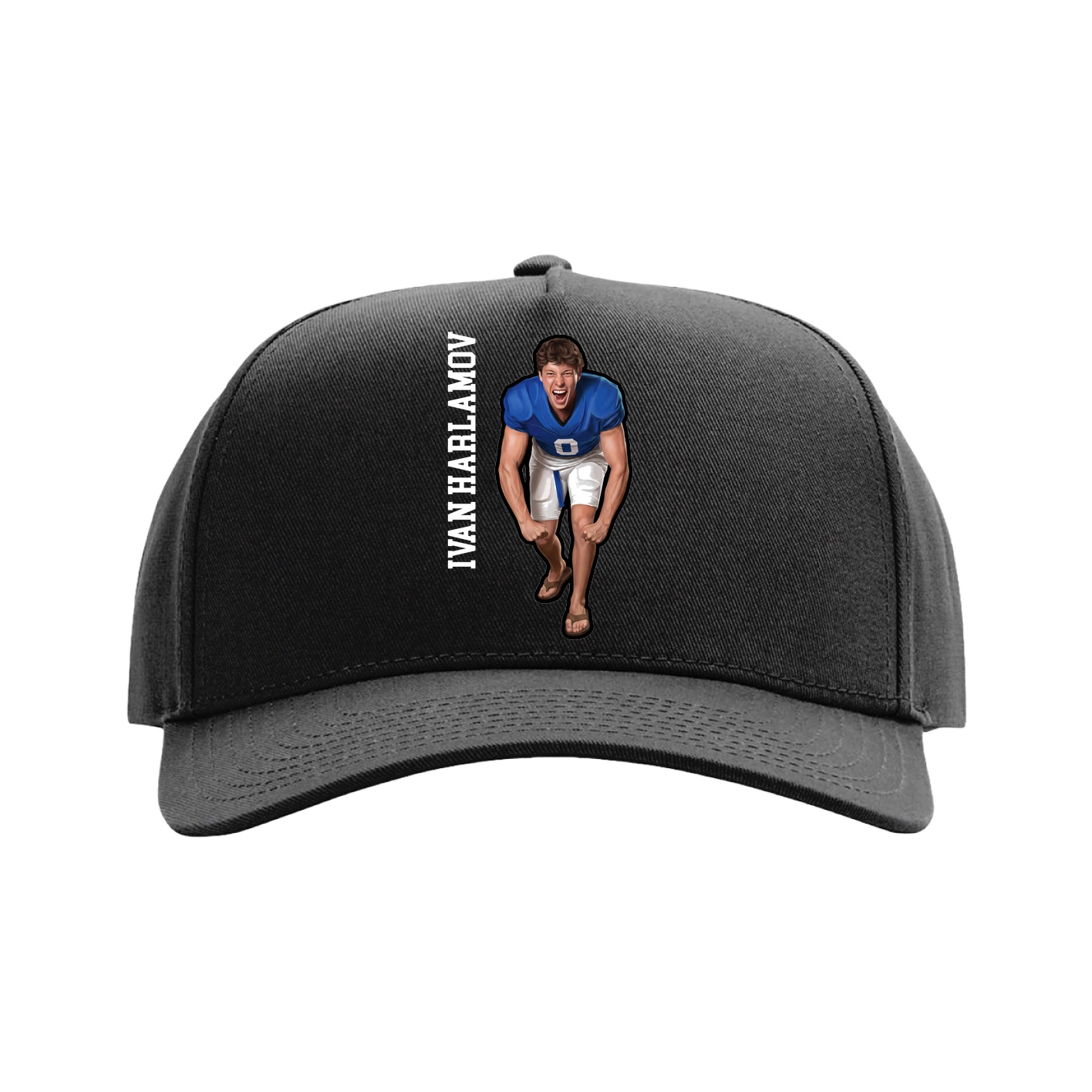 Full Fabric Five-Panel Champ Cap — Name Vertical in Black