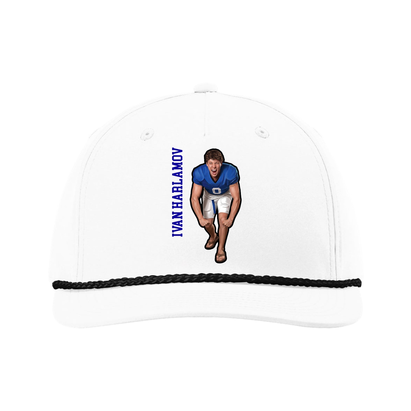 Five-Panel Classic Rope Cap — Name Vertical in White