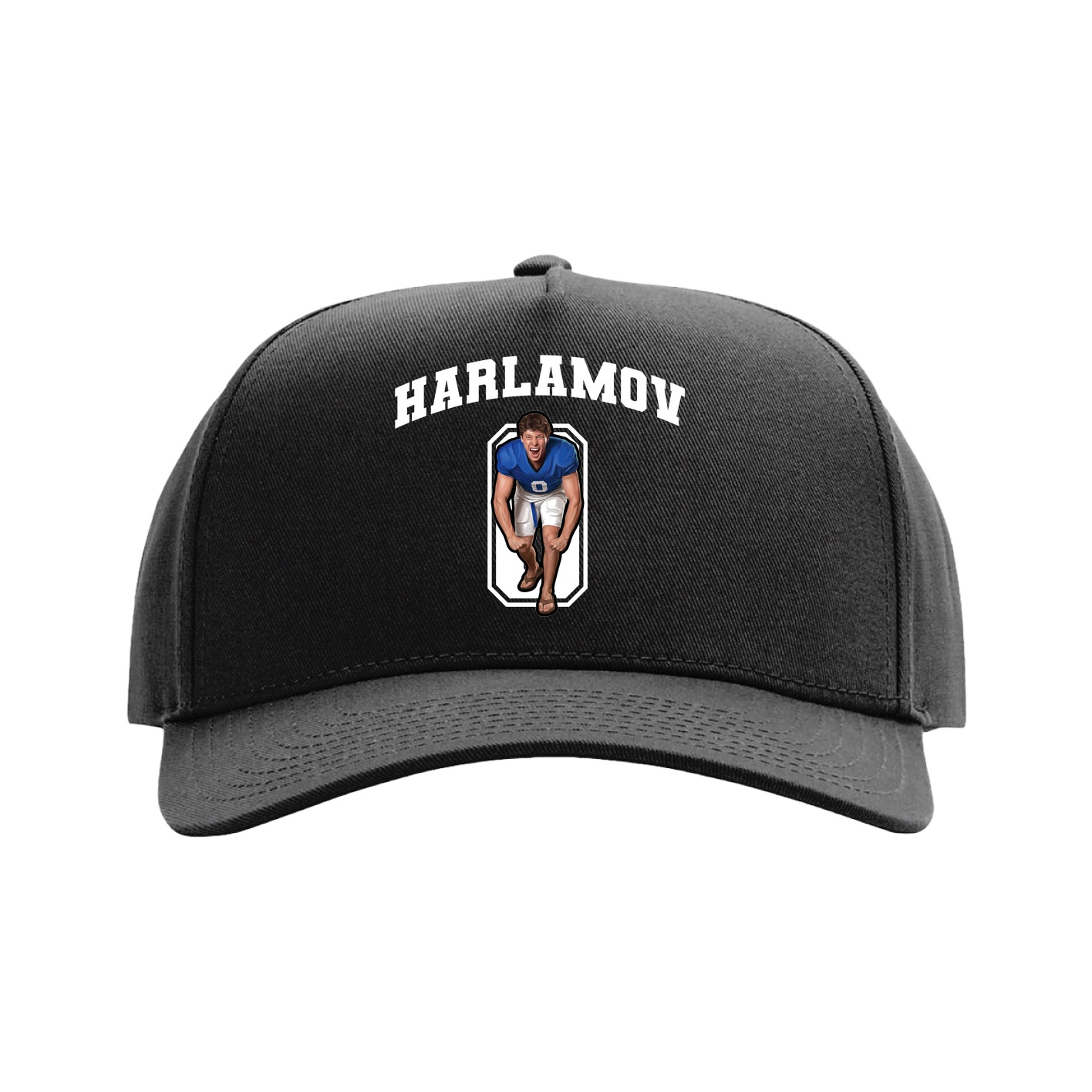 Full Fabric Five-Panel Champ Cap — Number in Black