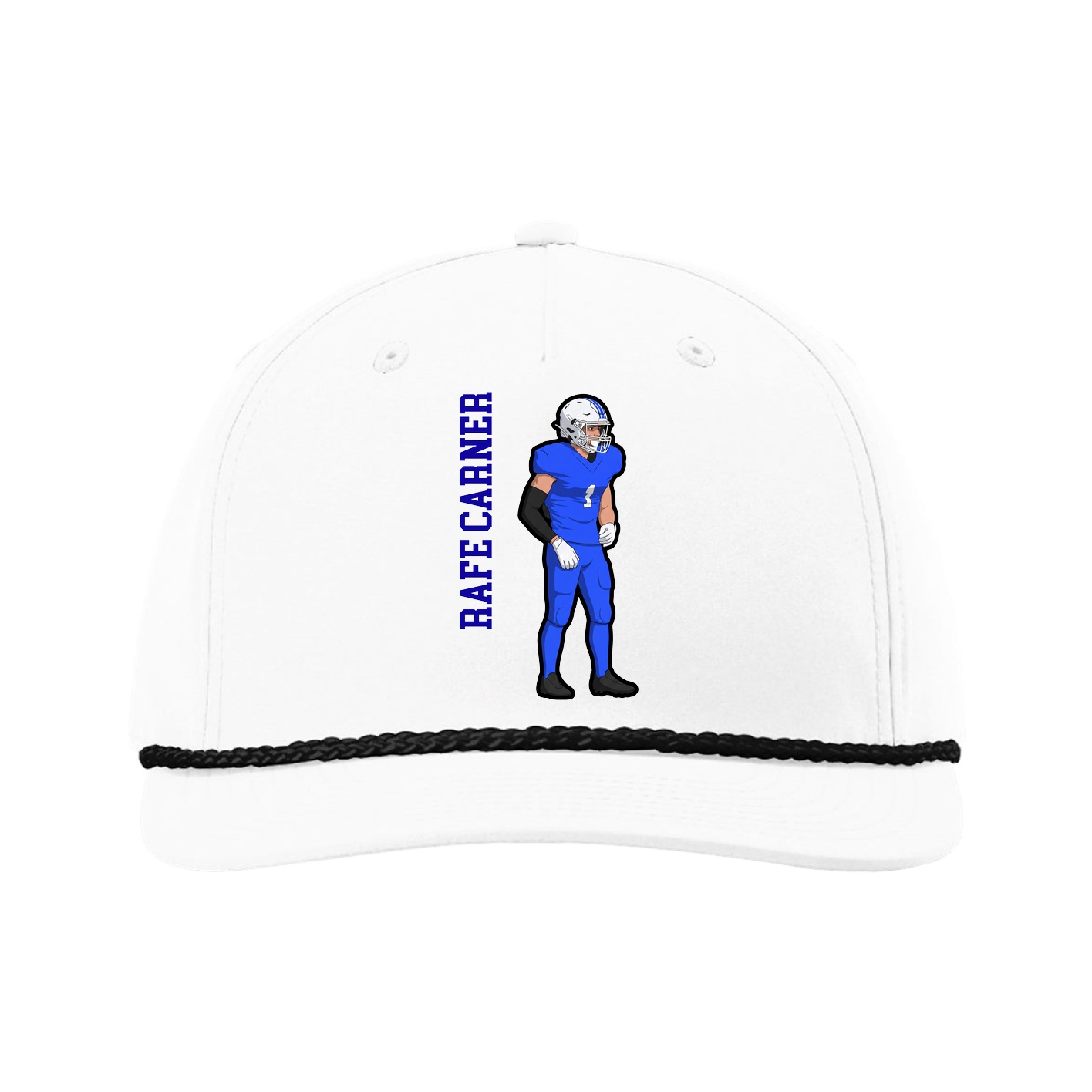 Five-Panel Classic Rope Cap — Name Vertical in White