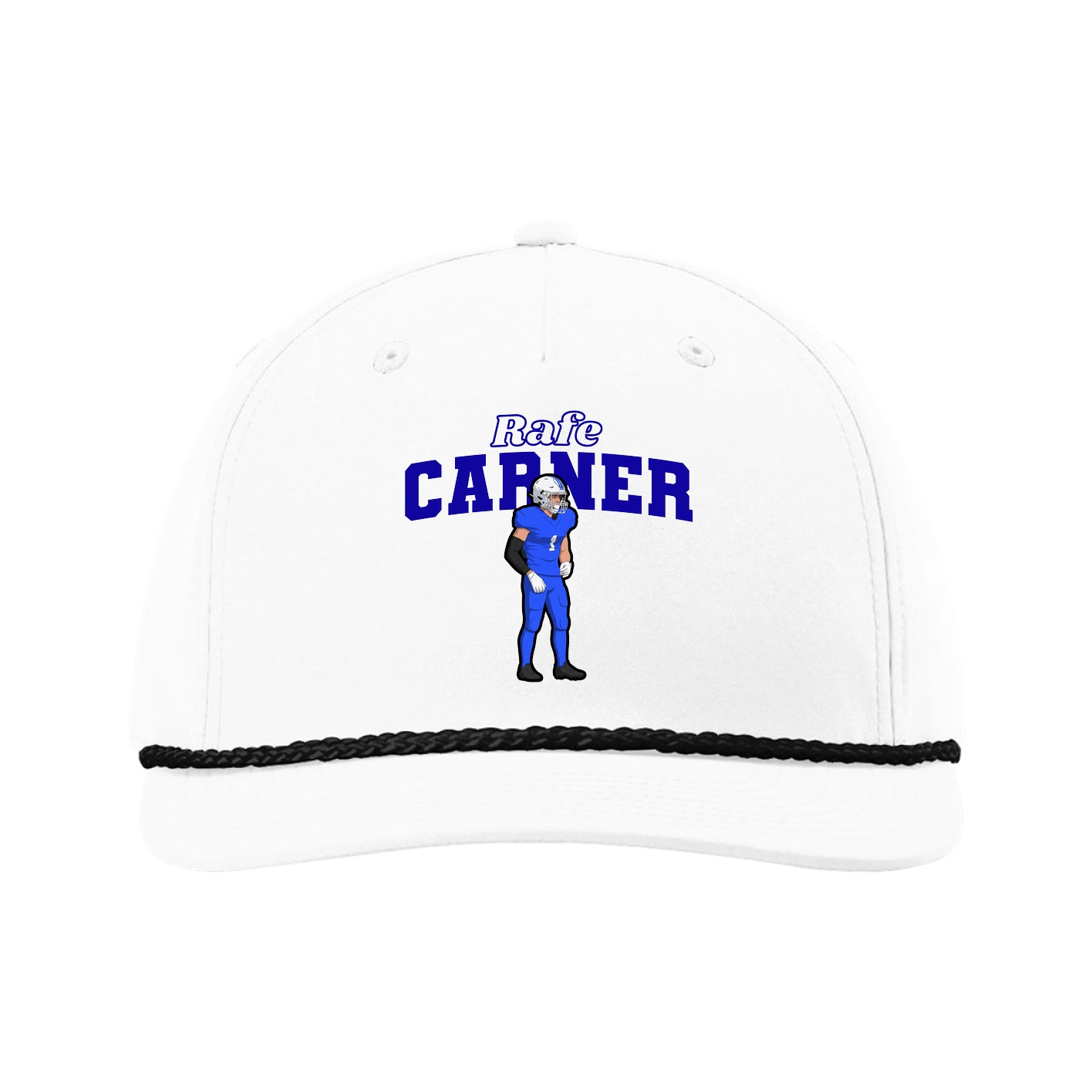 Five-Panel Classic Rope Cap — Name Arch in White