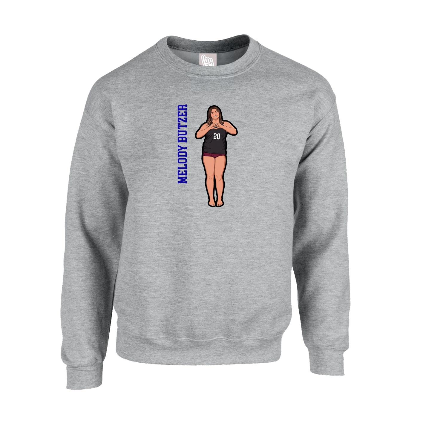 Fleece Crew — Name Vertical in Grey