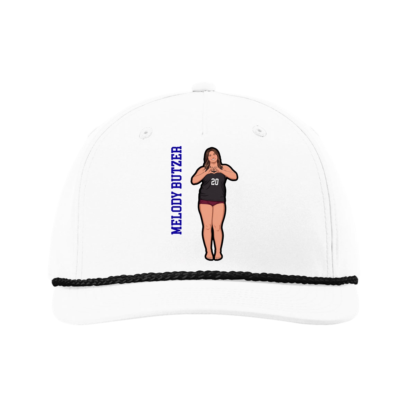 Five-Panel Classic Rope Cap — Name Vertical in White