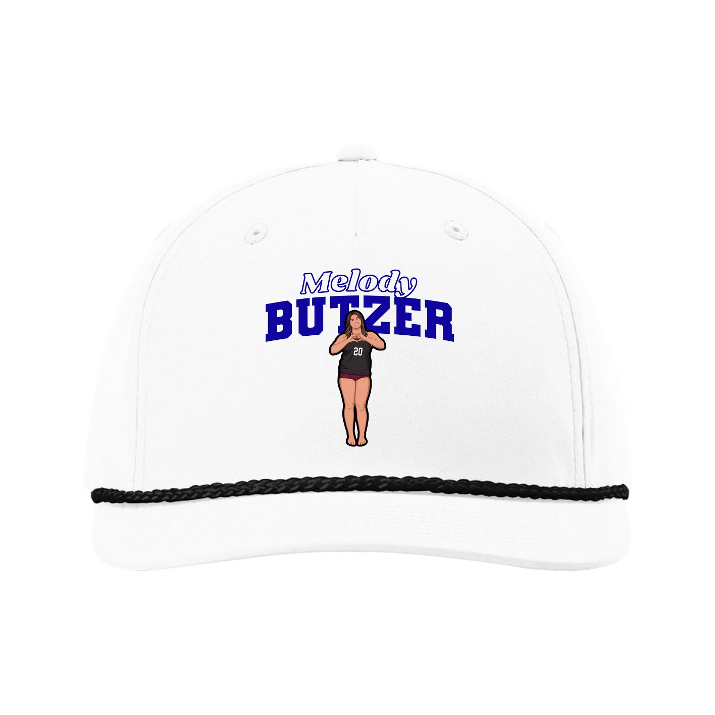 Five-Panel Classic Rope Cap — Name Arch in White