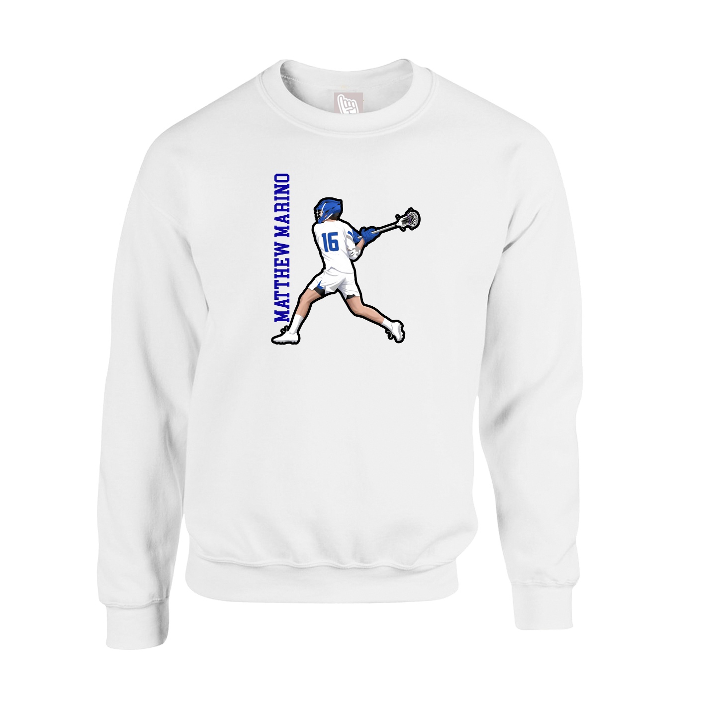 Fleece Crew — Name Vertical in White