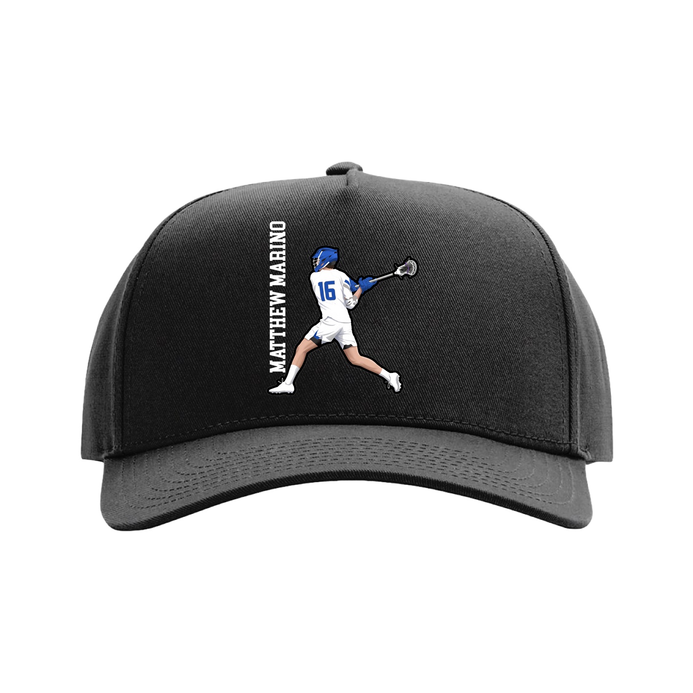 Full Fabric Five-Panel Champ Cap — Name Vertical in Black