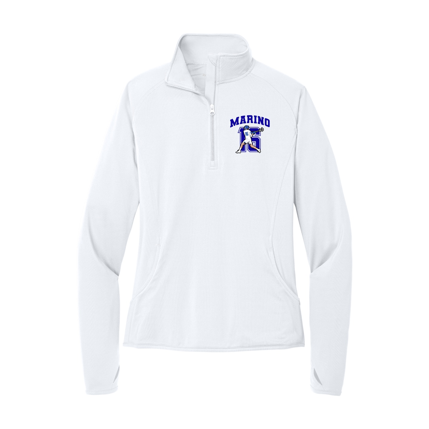 Women's Q-Zip Pullover — Number in White