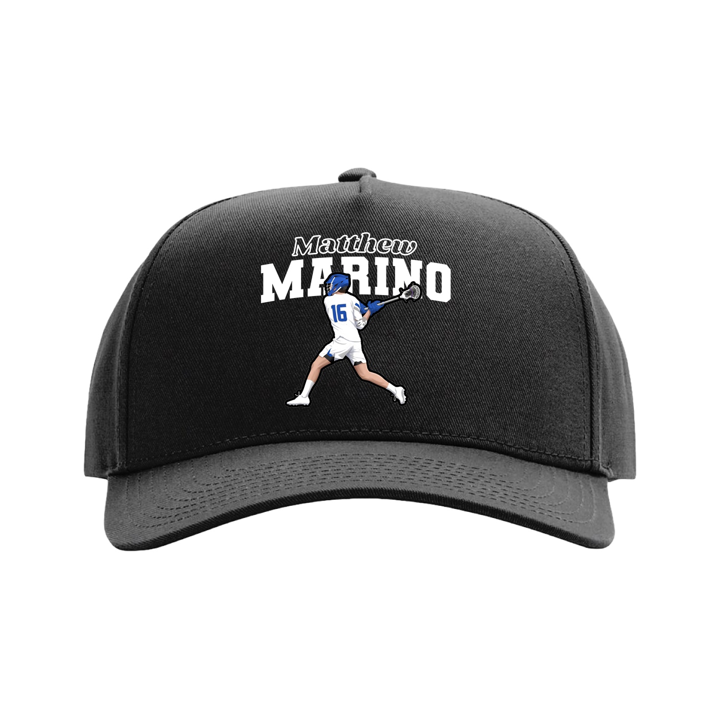 Full Fabric Five-Panel Champ Cap — Name Arch in Black