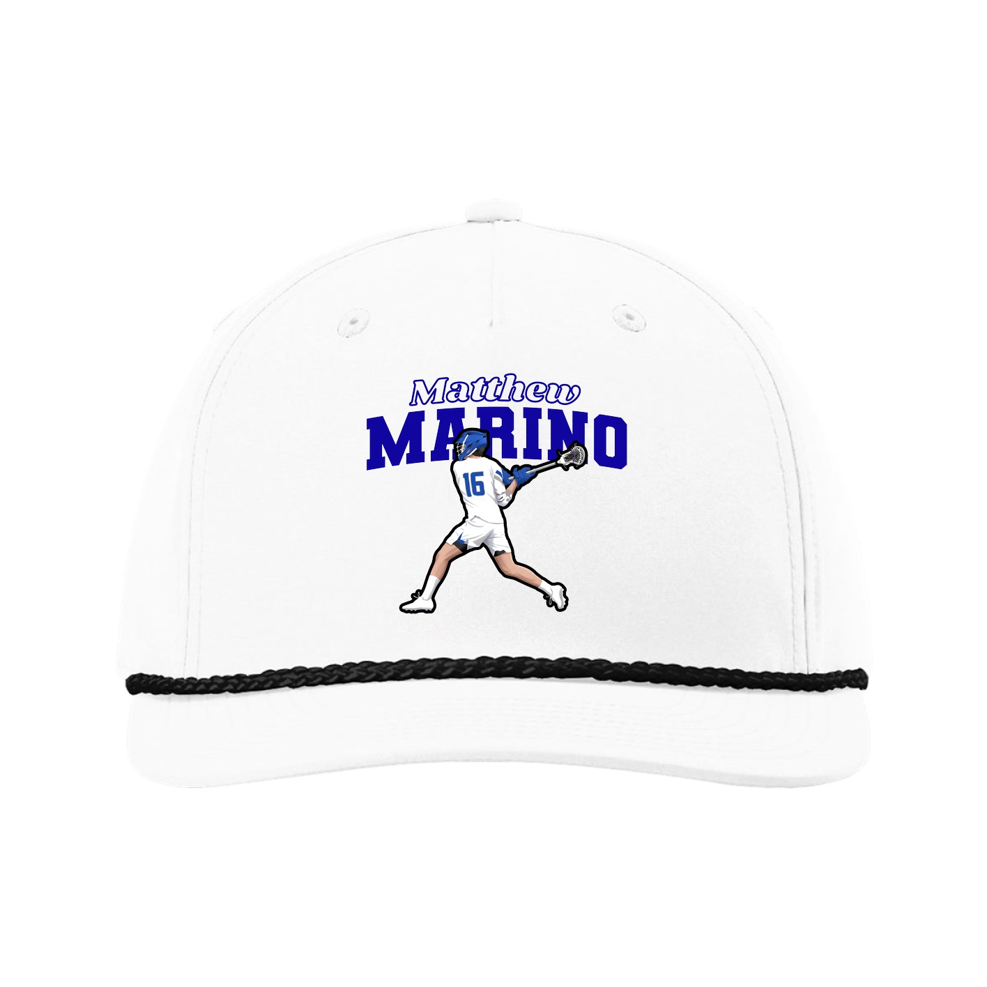 Five-Panel Classic Rope Cap — Name Arch in White