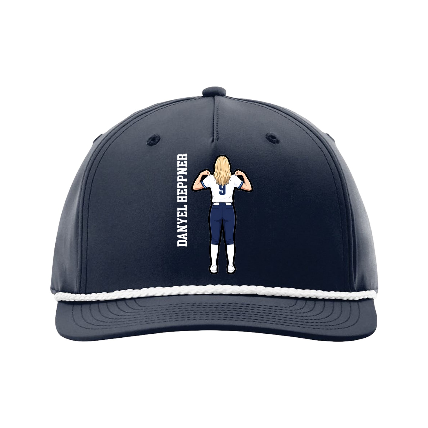 Five-Panel Classic Rope Cap — Name Vertical in Navy