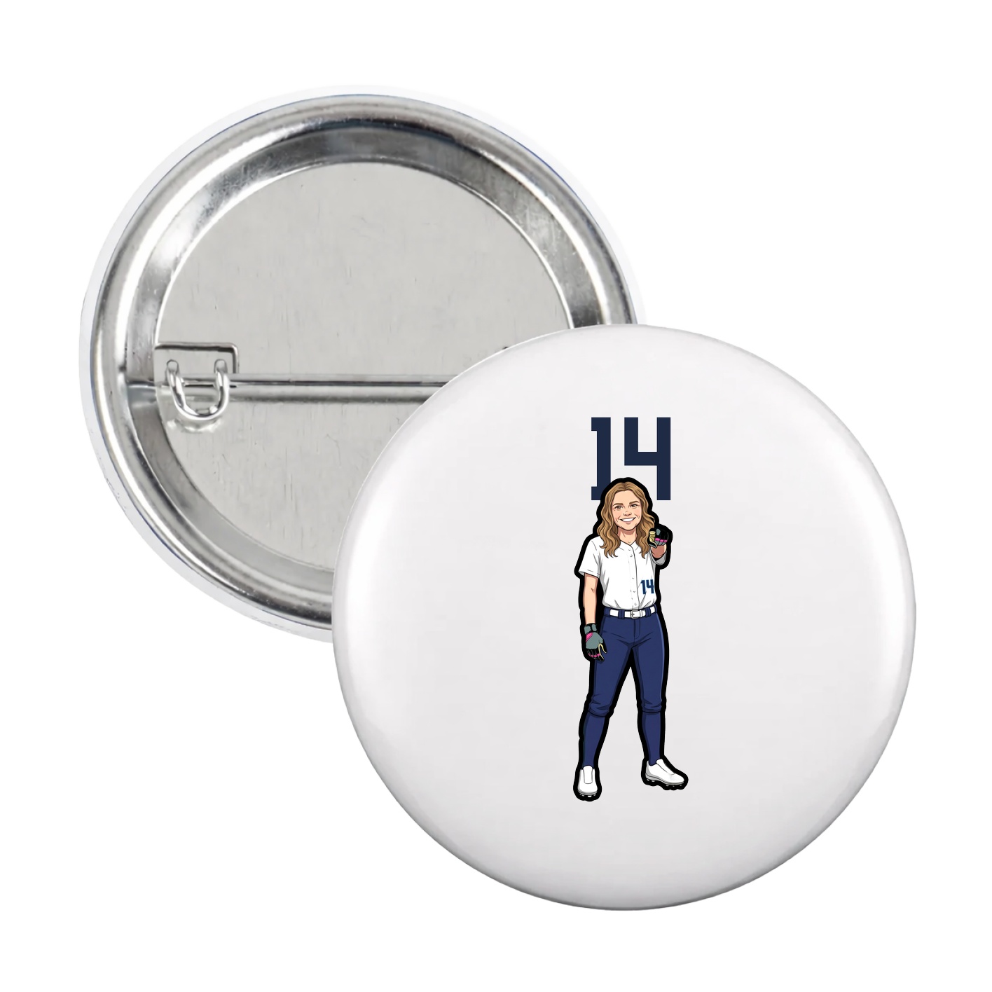 Game Day Button — Number Top in White
