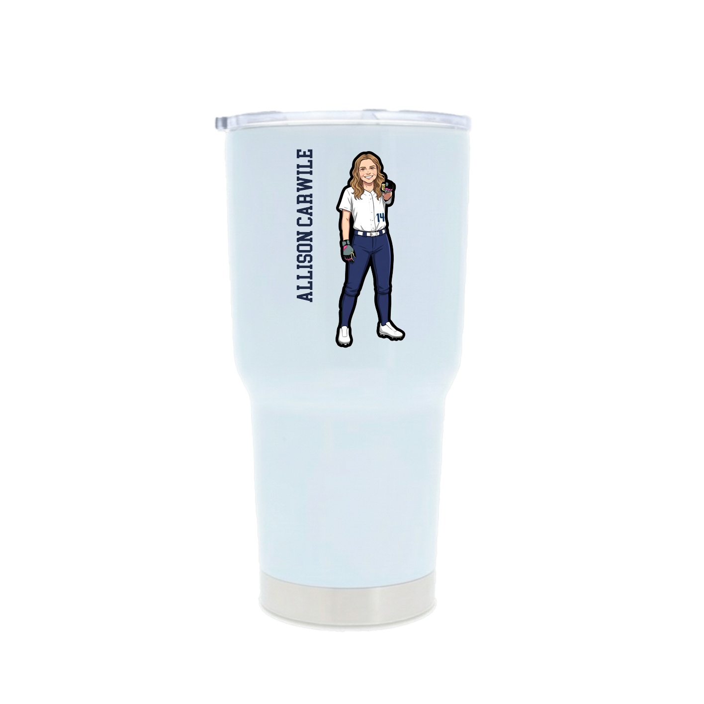 30oz Stainless Steel Tumbler — Name Vertical in White