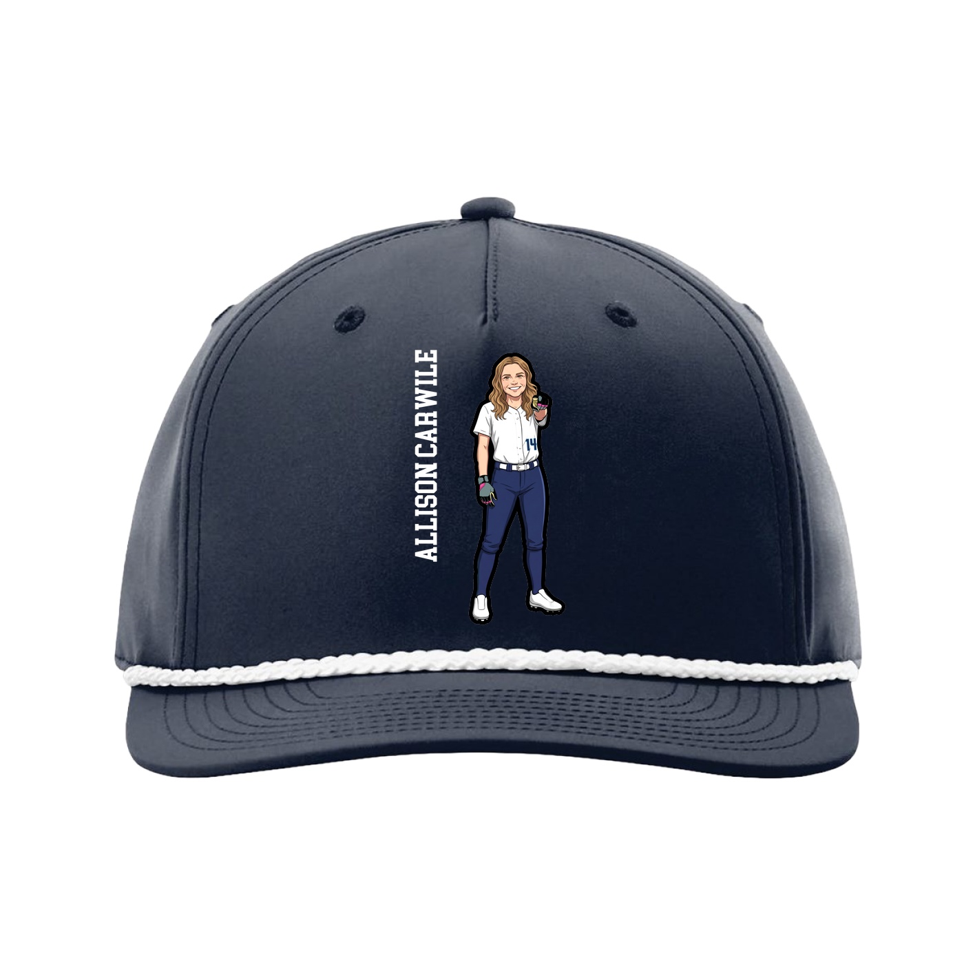 Five-Panel Classic Rope Cap — Name Vertical in Navy